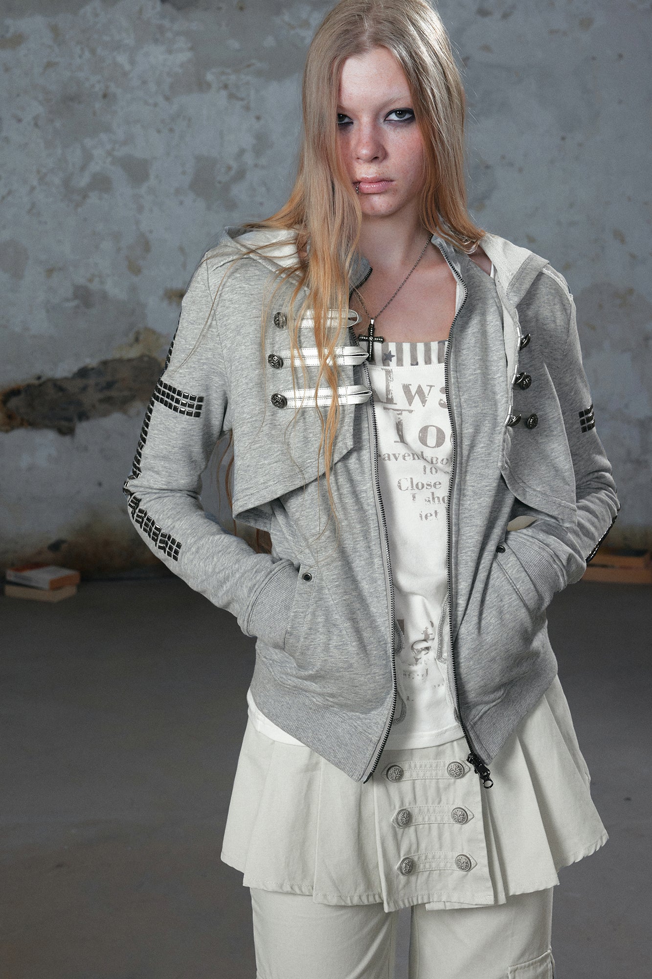 CESTNOUS Punk Metal-Button Napoleon Zip-Up Hoodie