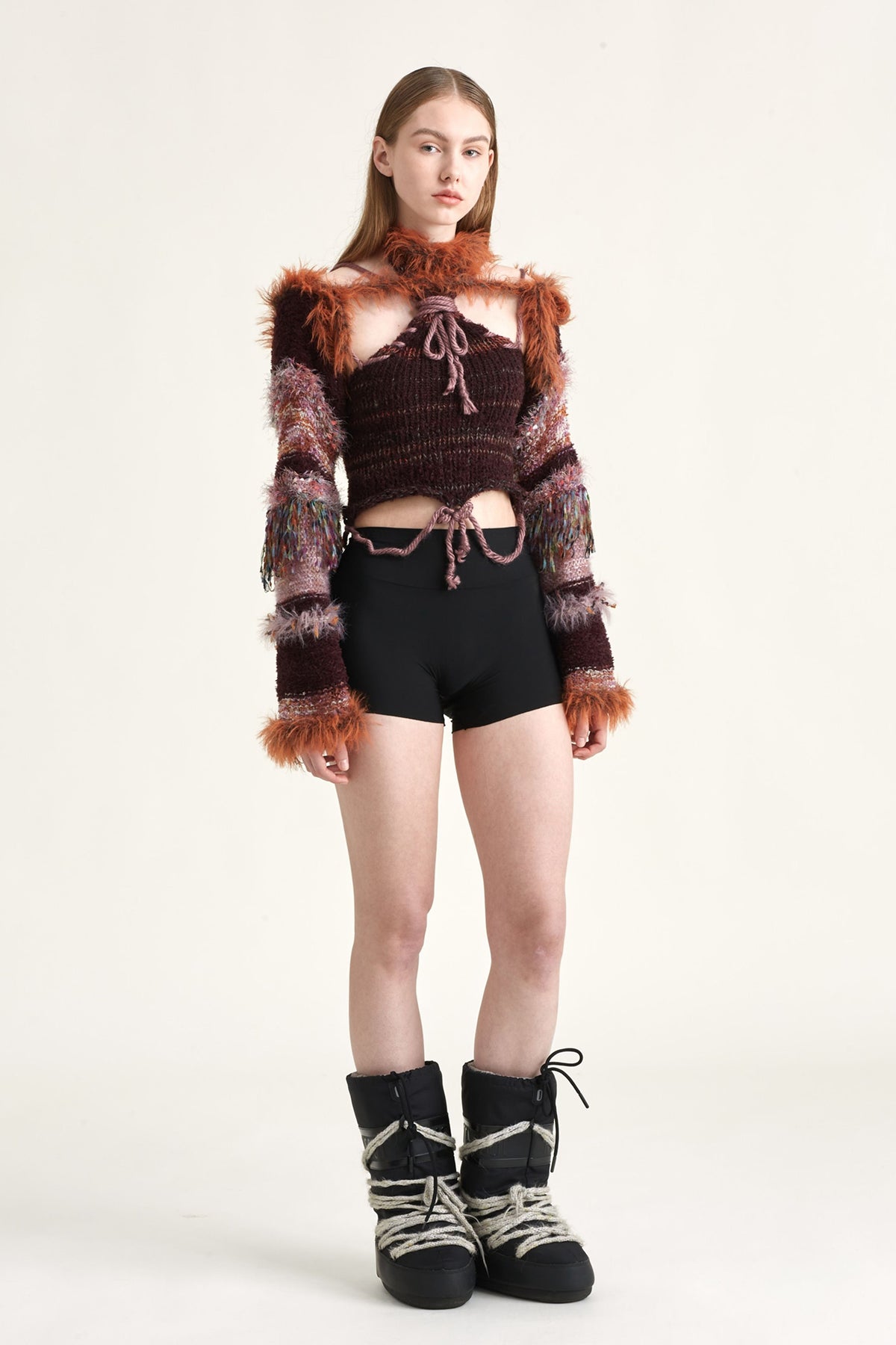 JUEJUEWORKS Fuzzy Trim Sleeve Shrug