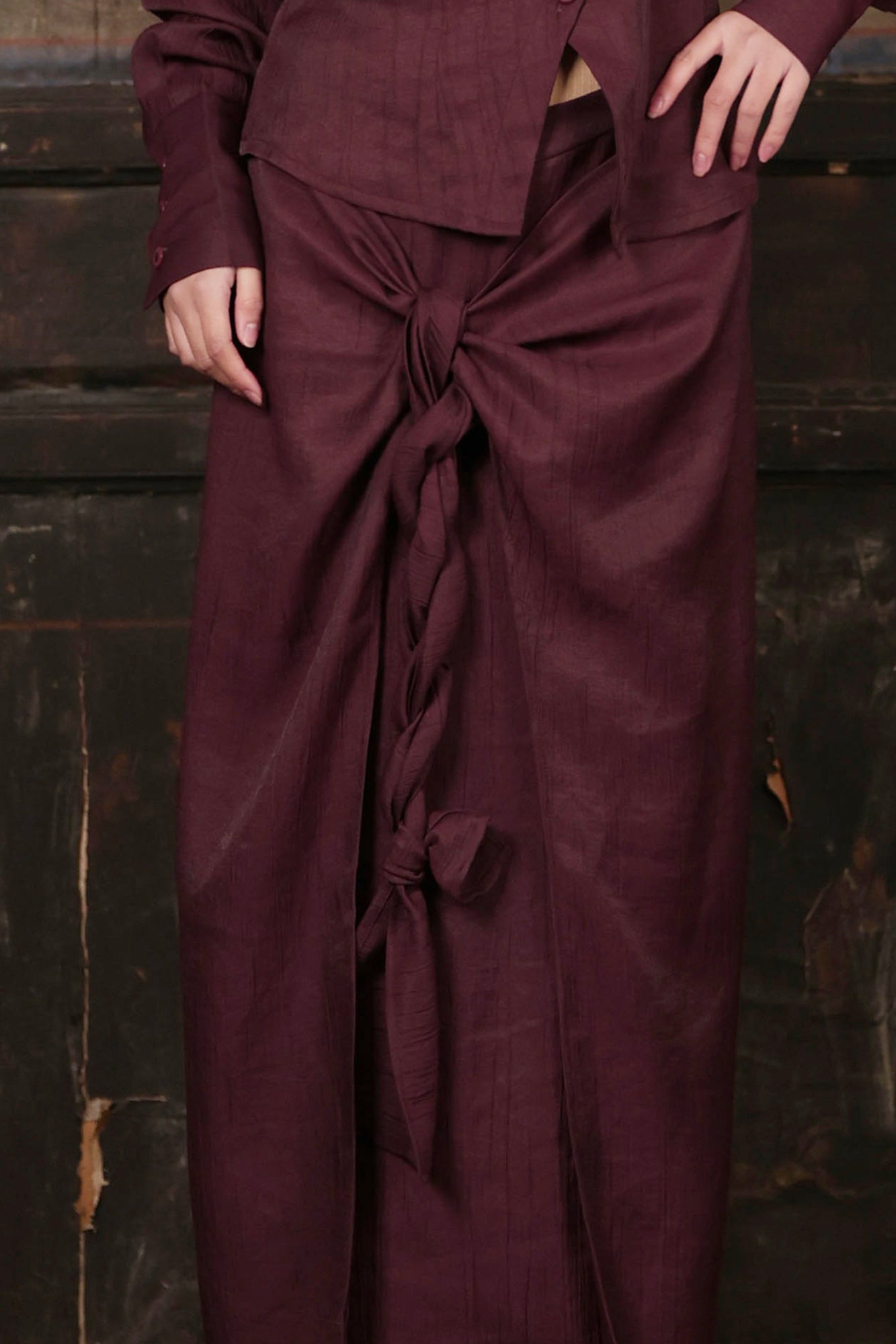 WUHEYIZUO Tie-Front Draped Panel Maxi Skirt