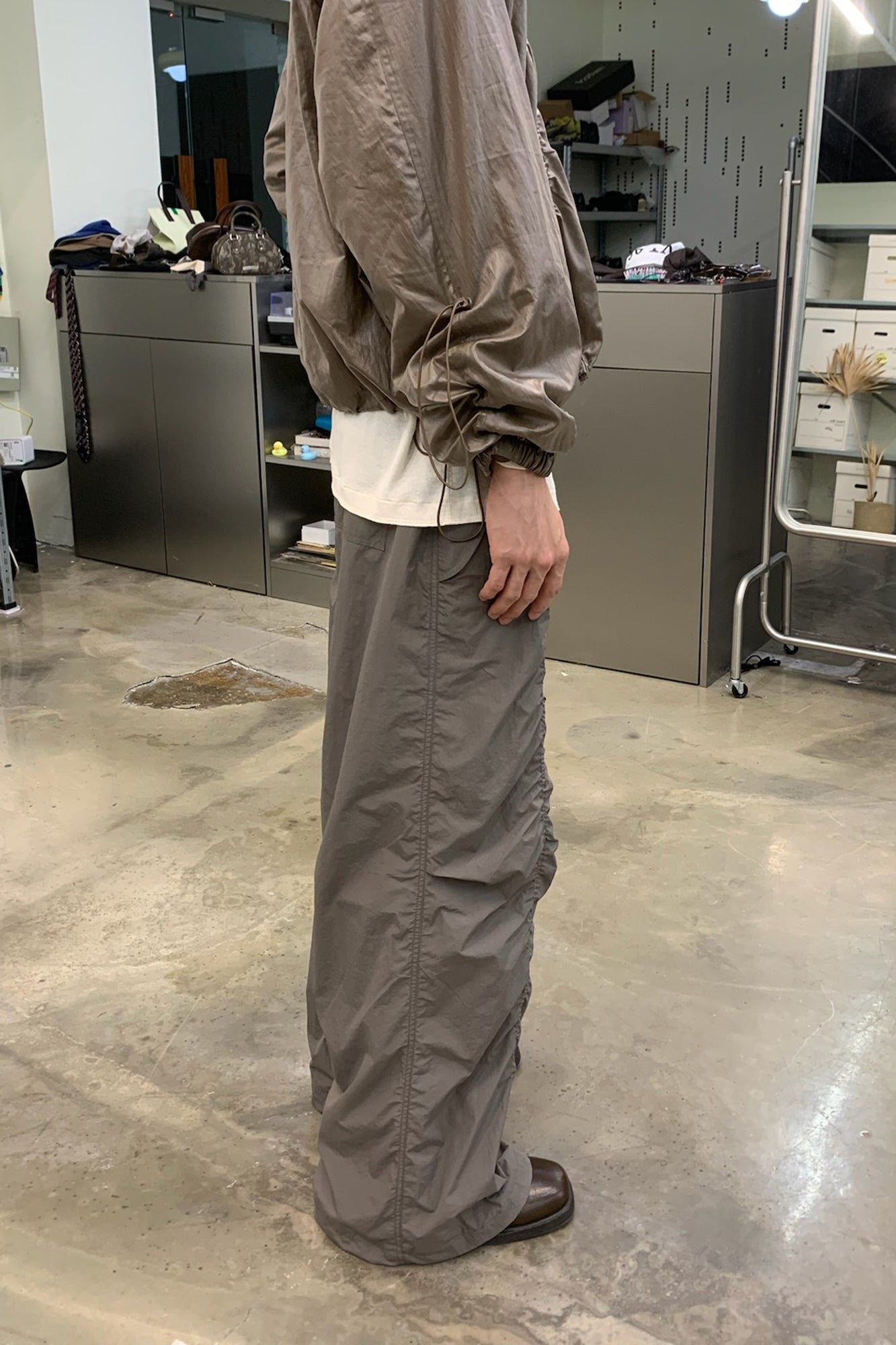 NEVERSEEZ Drawstring Ruched Wide-Leg Utility Pants