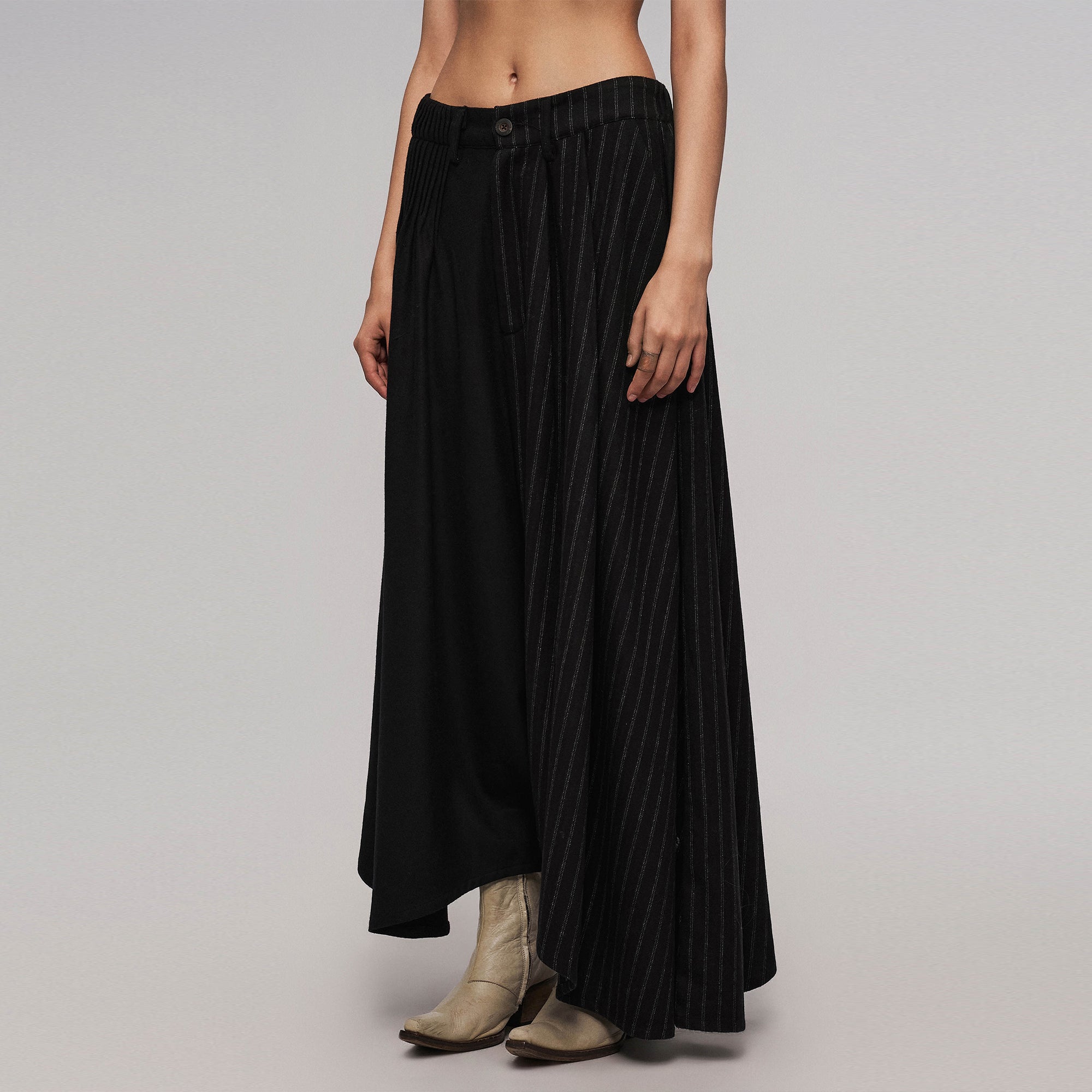ILNya Nieternite Nifutur Asymmetrical Spliced Pleat Stripe Wide-Leg Pants Black