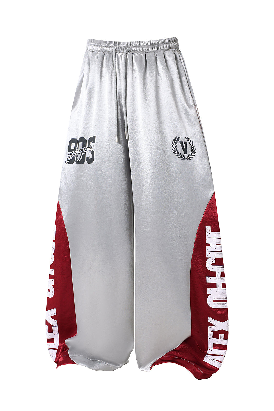 FREE CENTER Spliced Glossy Wide-Leg Sweatpants