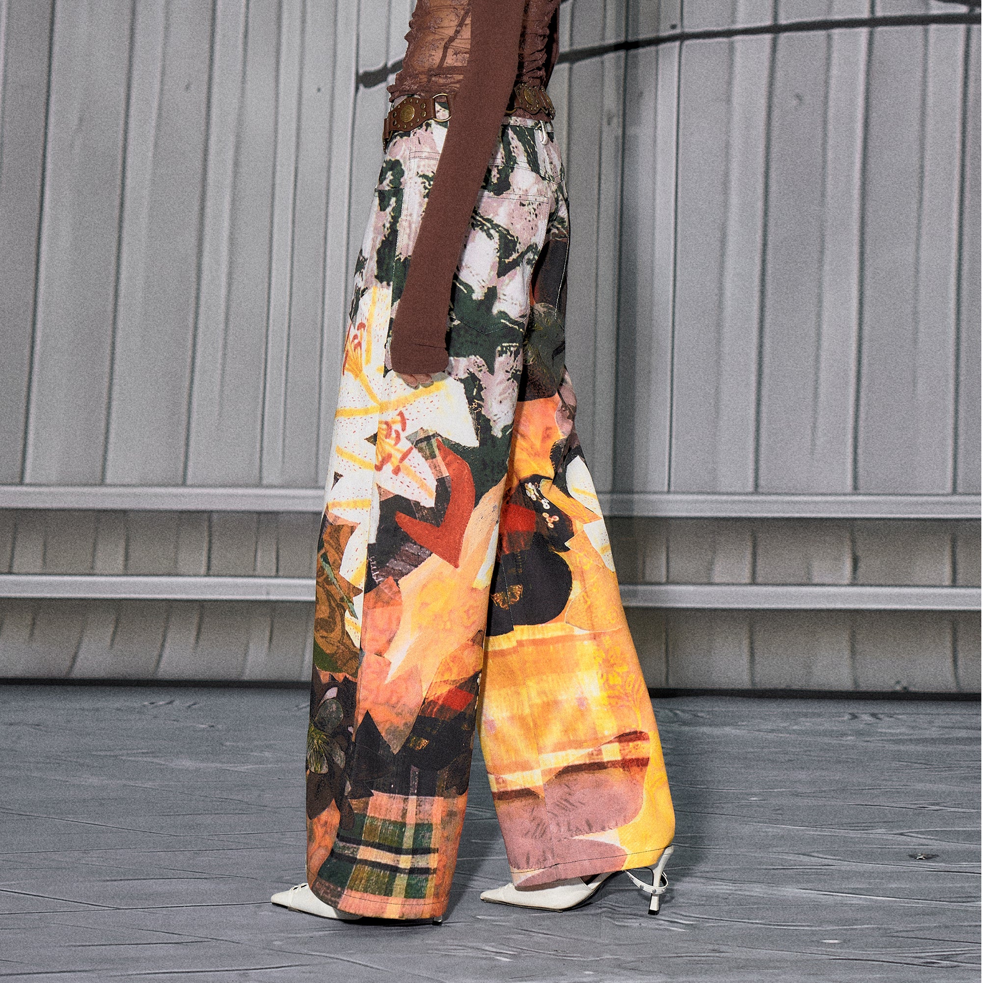 THE NEVERMORE Abstract Botanical Full-Print Wide-Leg Pants
