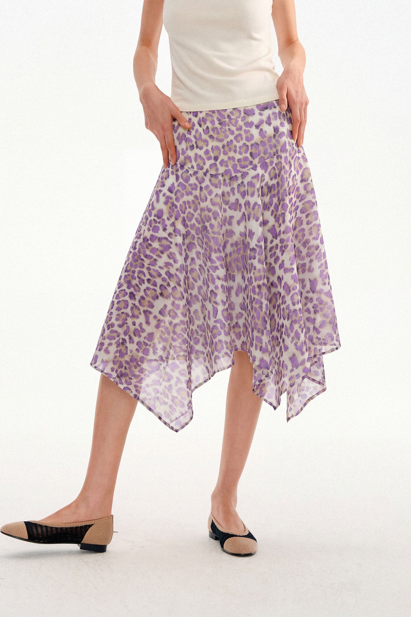 MUSE NAPS Irregular Leopard Print Flowy Midi Skirt