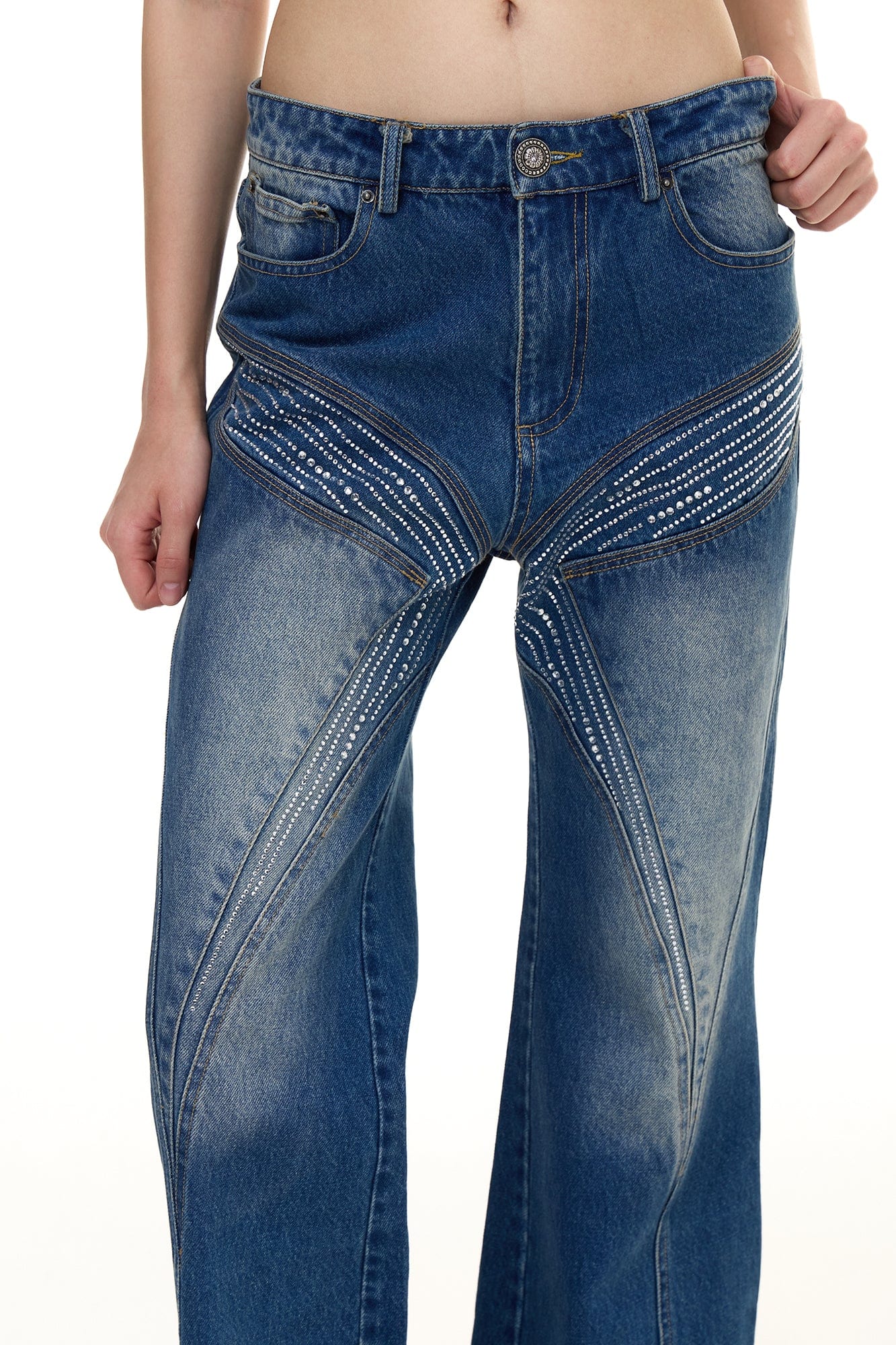 FAYCHUI Washed Diamond Paneled Jeans