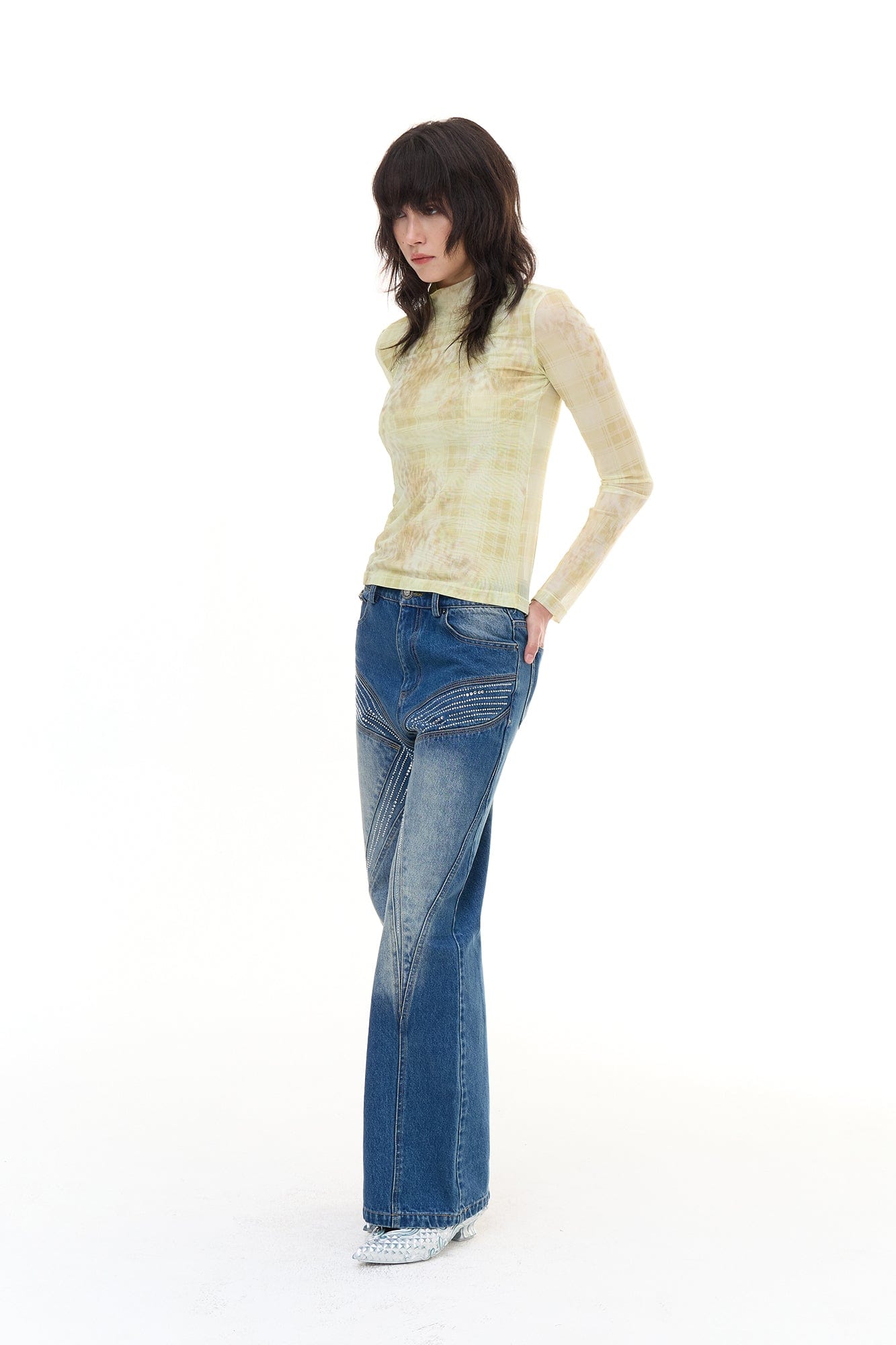 FAYCHUI Washed Diamond Paneled Jeans