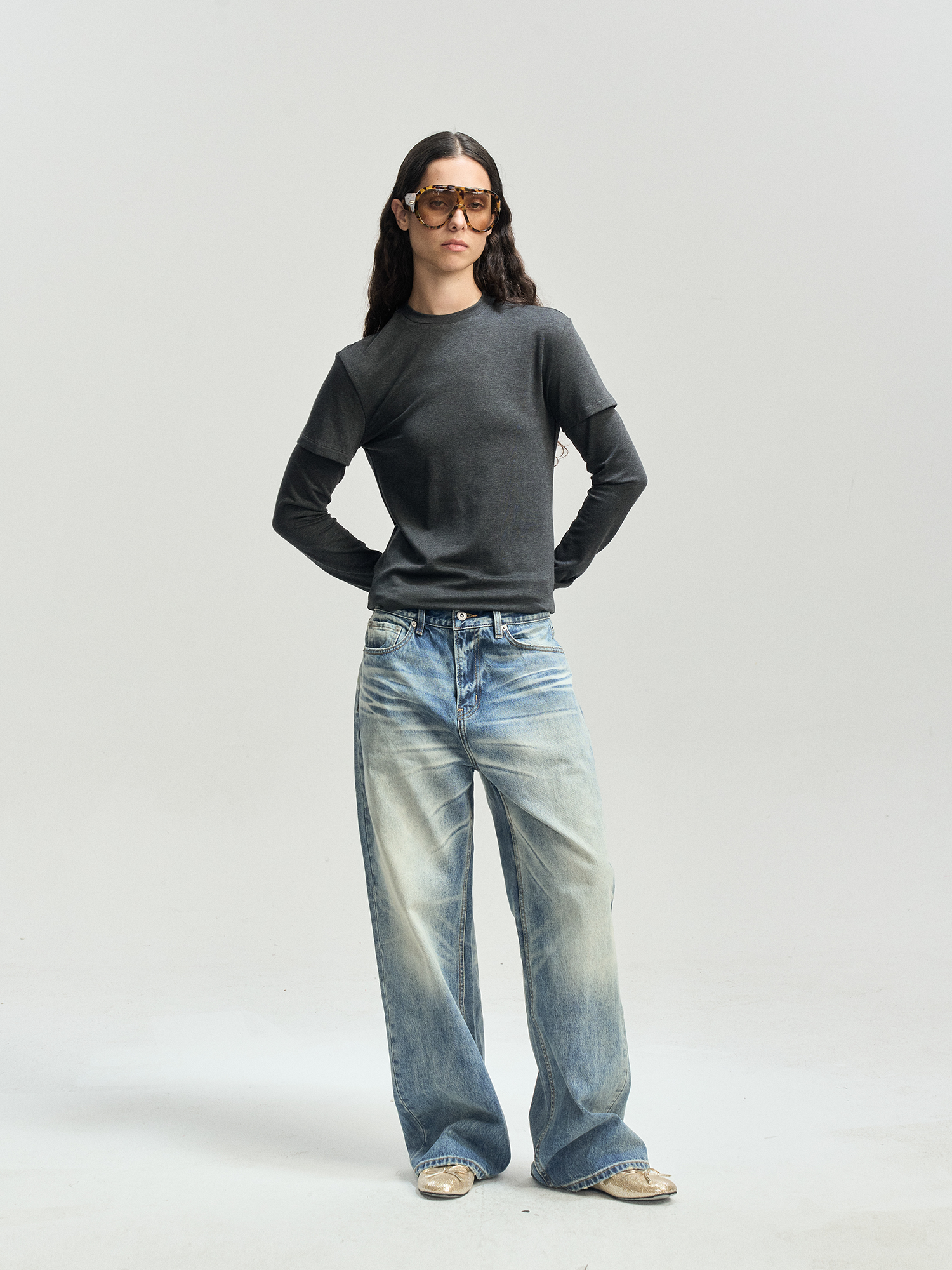 LEONSENSE Whiskering Washed Straight-Leg Jeans