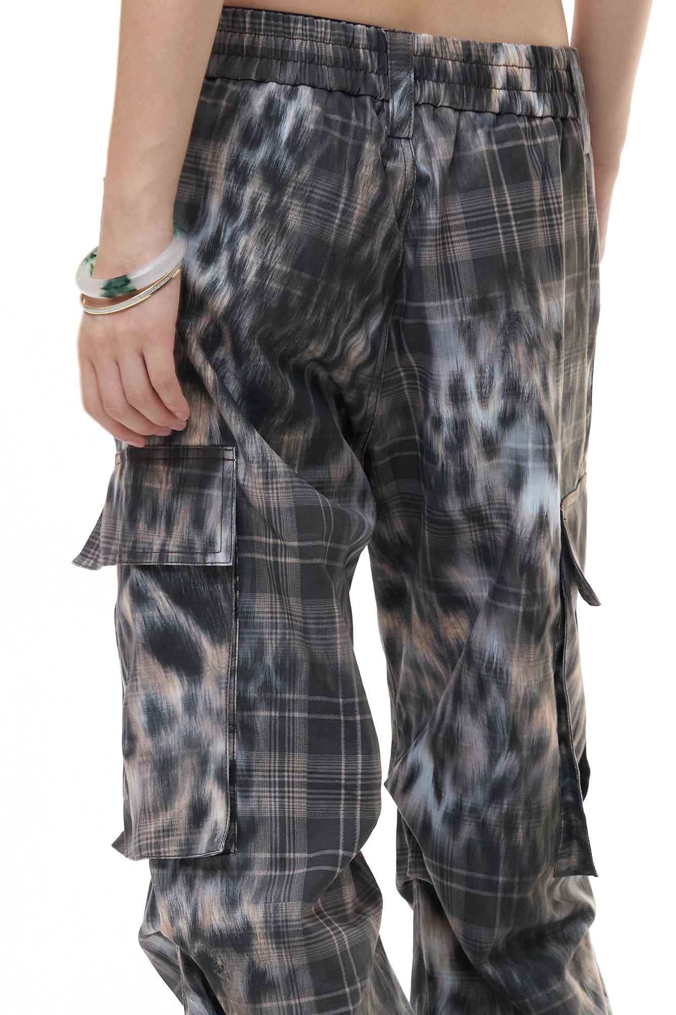 FAYCHUI Multi-Pocket Leopard Plaid Utility Pants