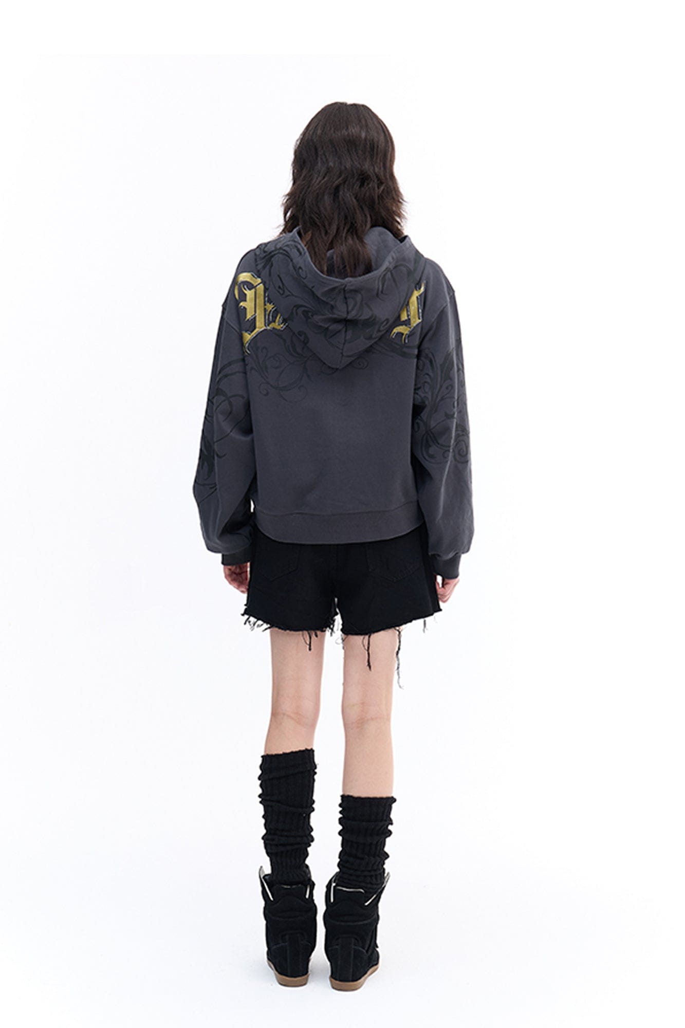 FAYCHUI Baroque Gold Foil Graphic Zip Hoodie
