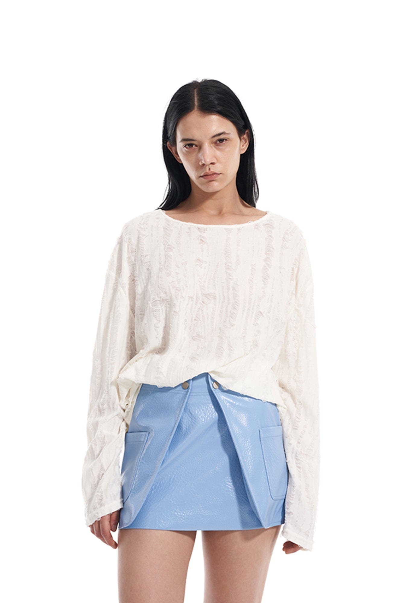 VANN VALRENCE Faux Leather Overlay Flap Mini Skirt