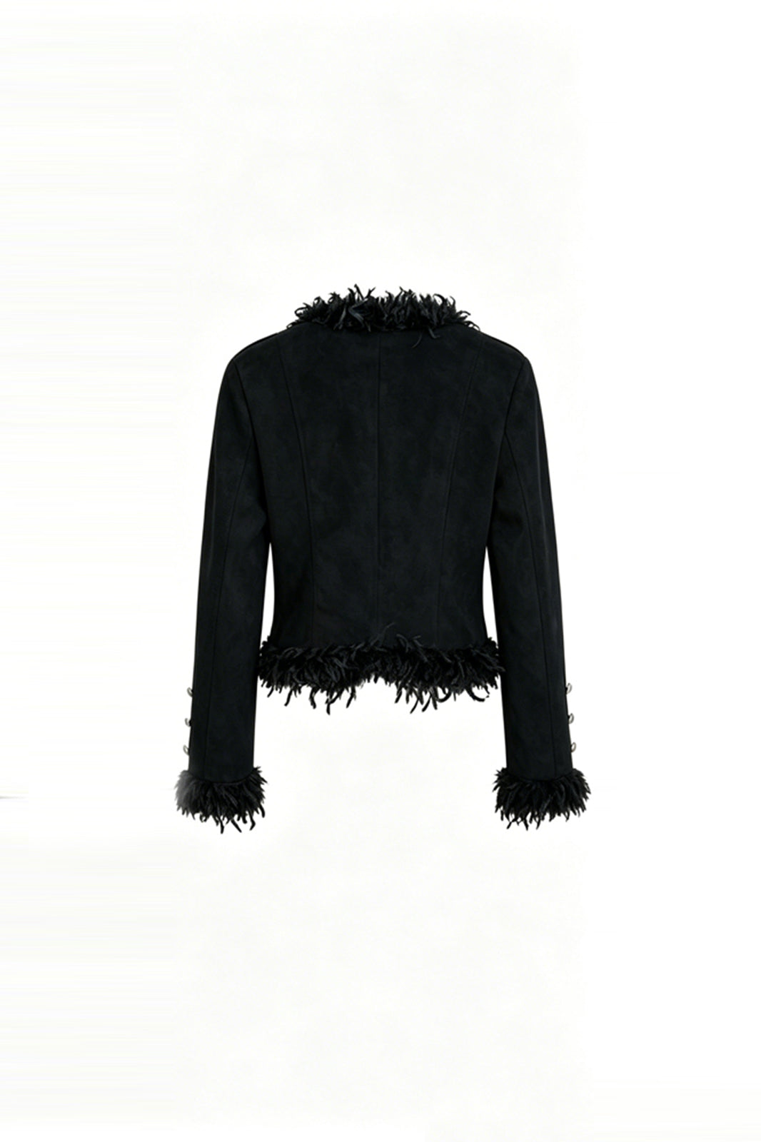 FAYCHUI Feather-Trim Button-Front Slim Napoleon Jacket