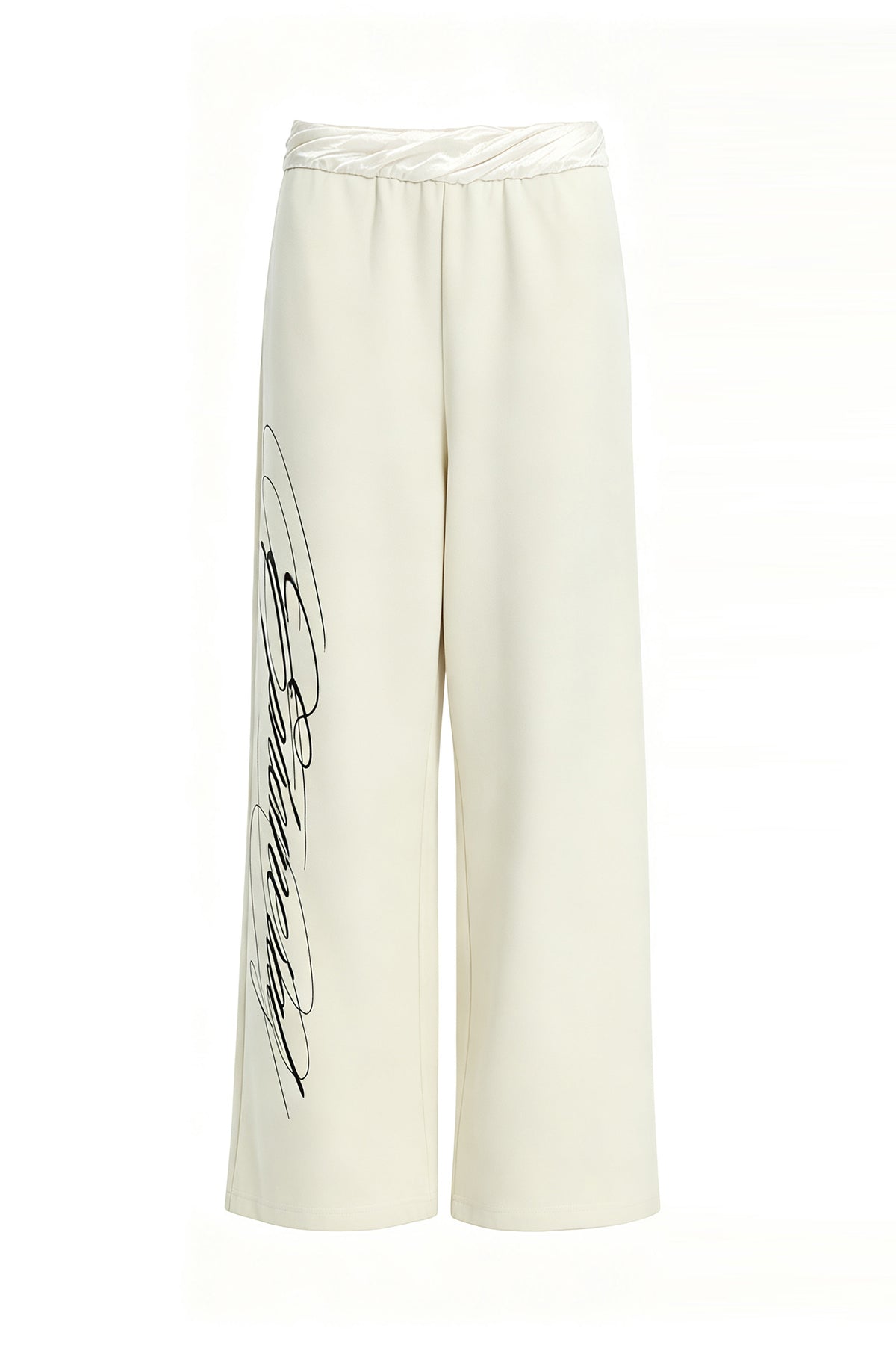 FAYCHUI Graphic Lace-Pocket Wide-Leg Sweatpants Beige