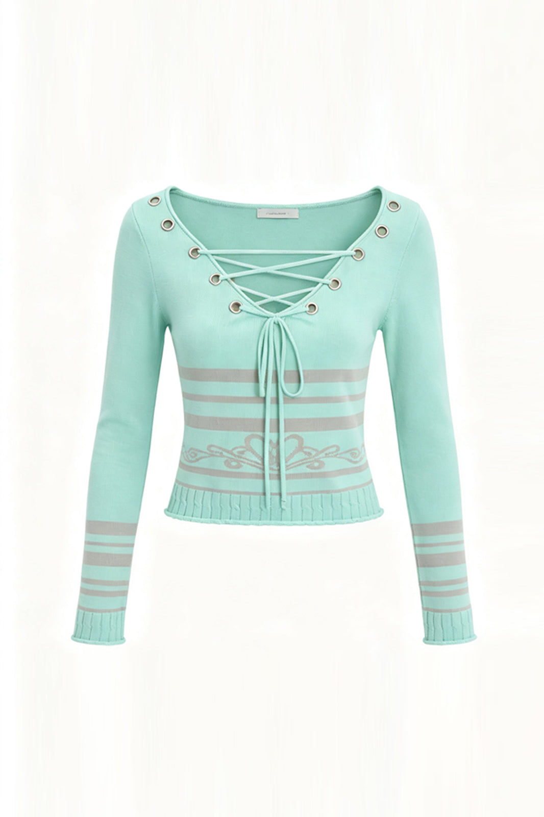 FAYCHUI Lace-Up Reversible Striped Knit Long-Sleeve-Tee