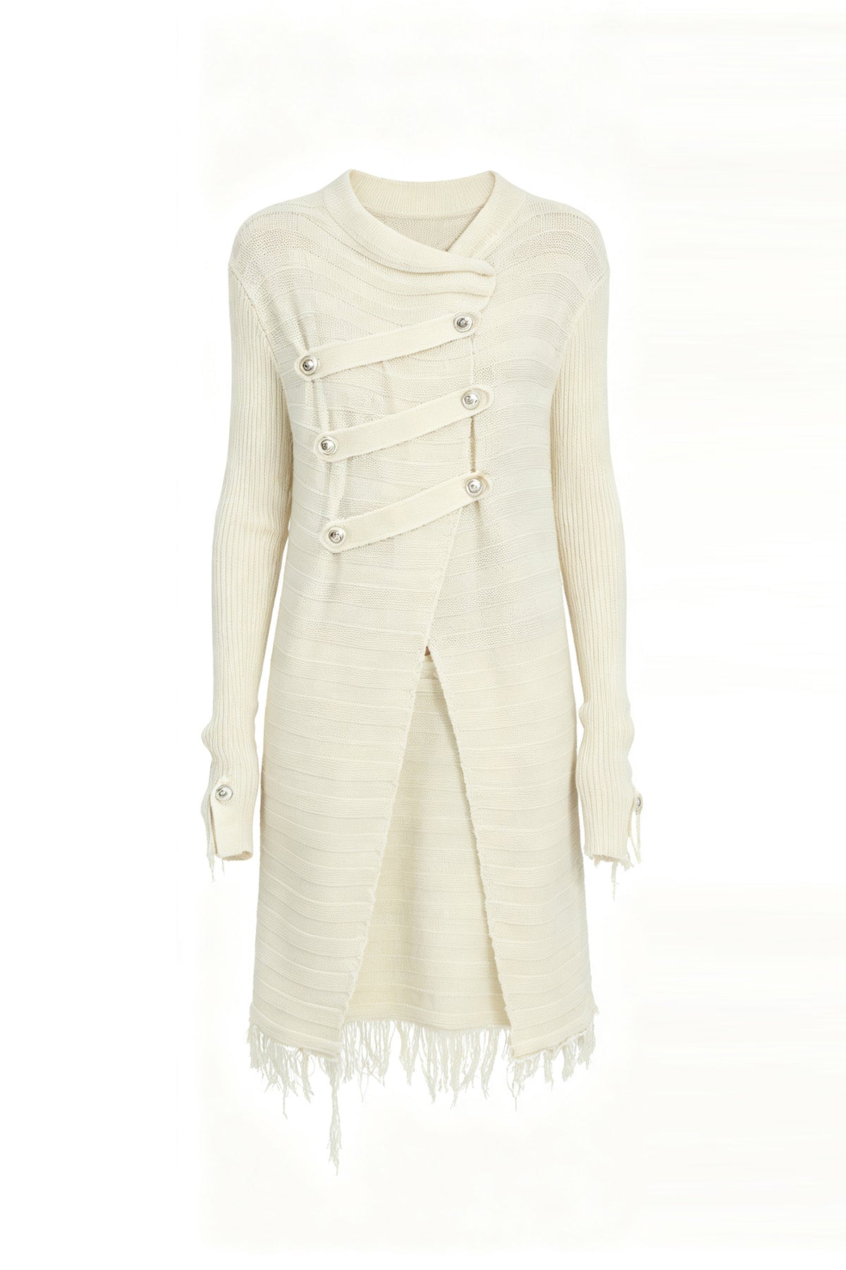 FAYCHUI Frayed-Hem Wool-Blend Asymmetric Cardigan
