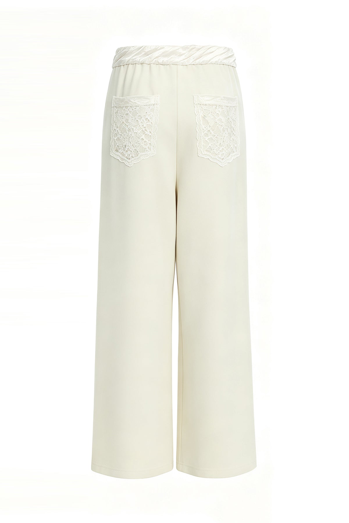 FAYCHUI Graphic Lace-Pocket Wide-Leg Sweatpants Beige