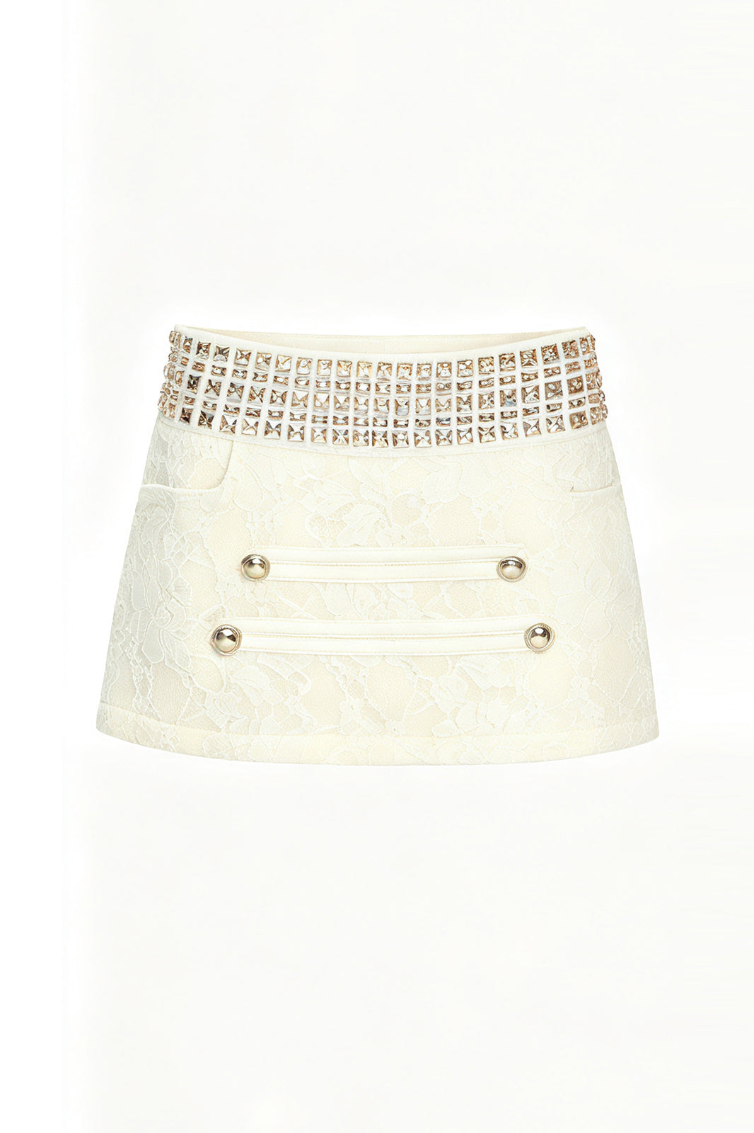 FAYCHUI Rhinestone Jacquard Textured Mini Skirt