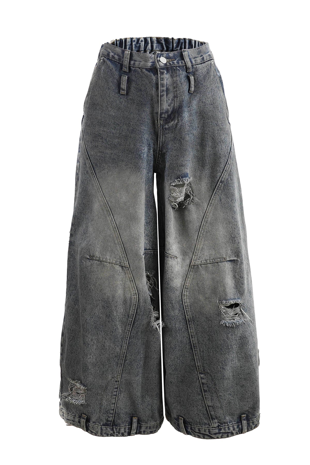 FREE CENTER Distressed Washed Curve Wide-Leg Jeans