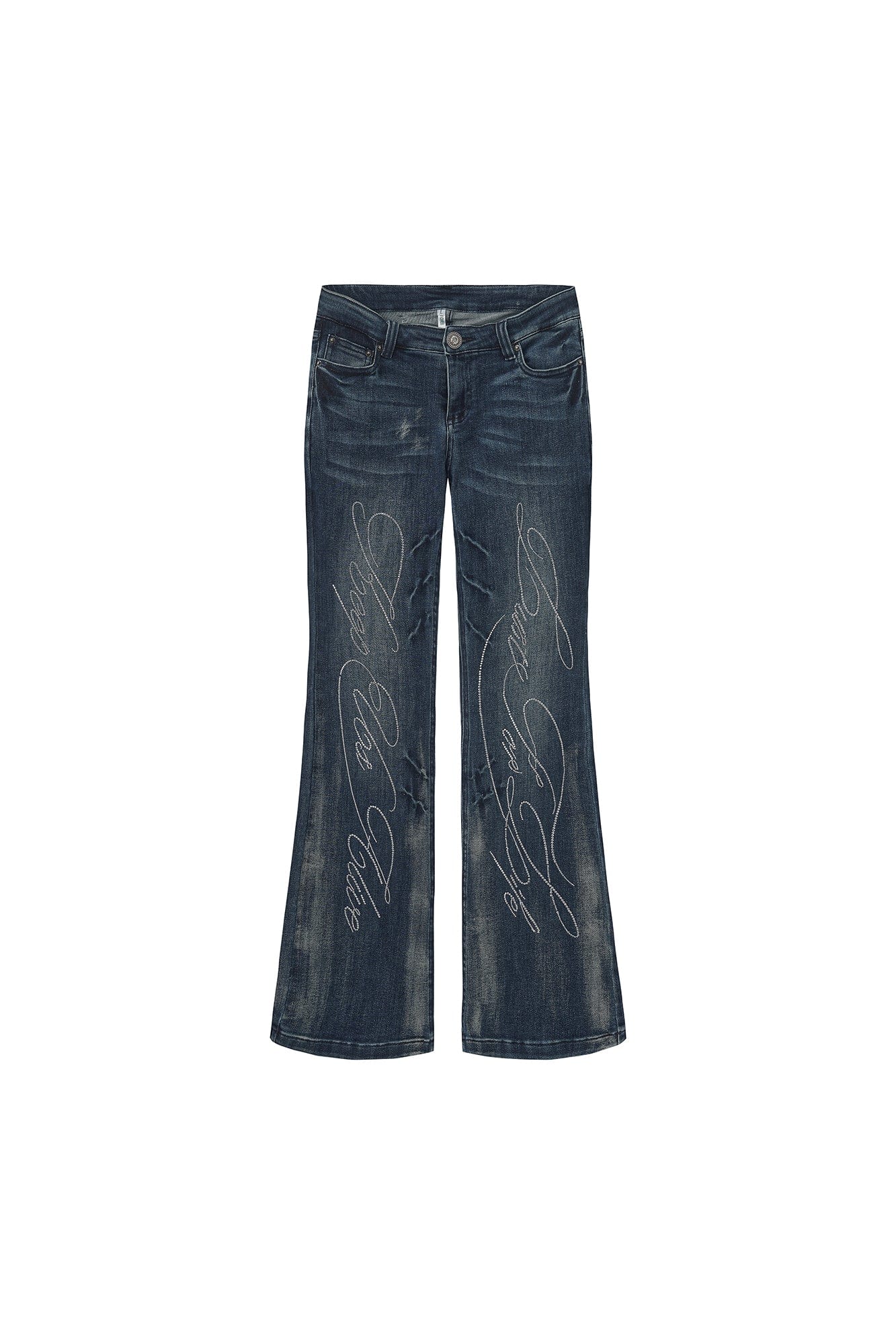 FAYCHUI Hip Pad Diamond Letter Jeans