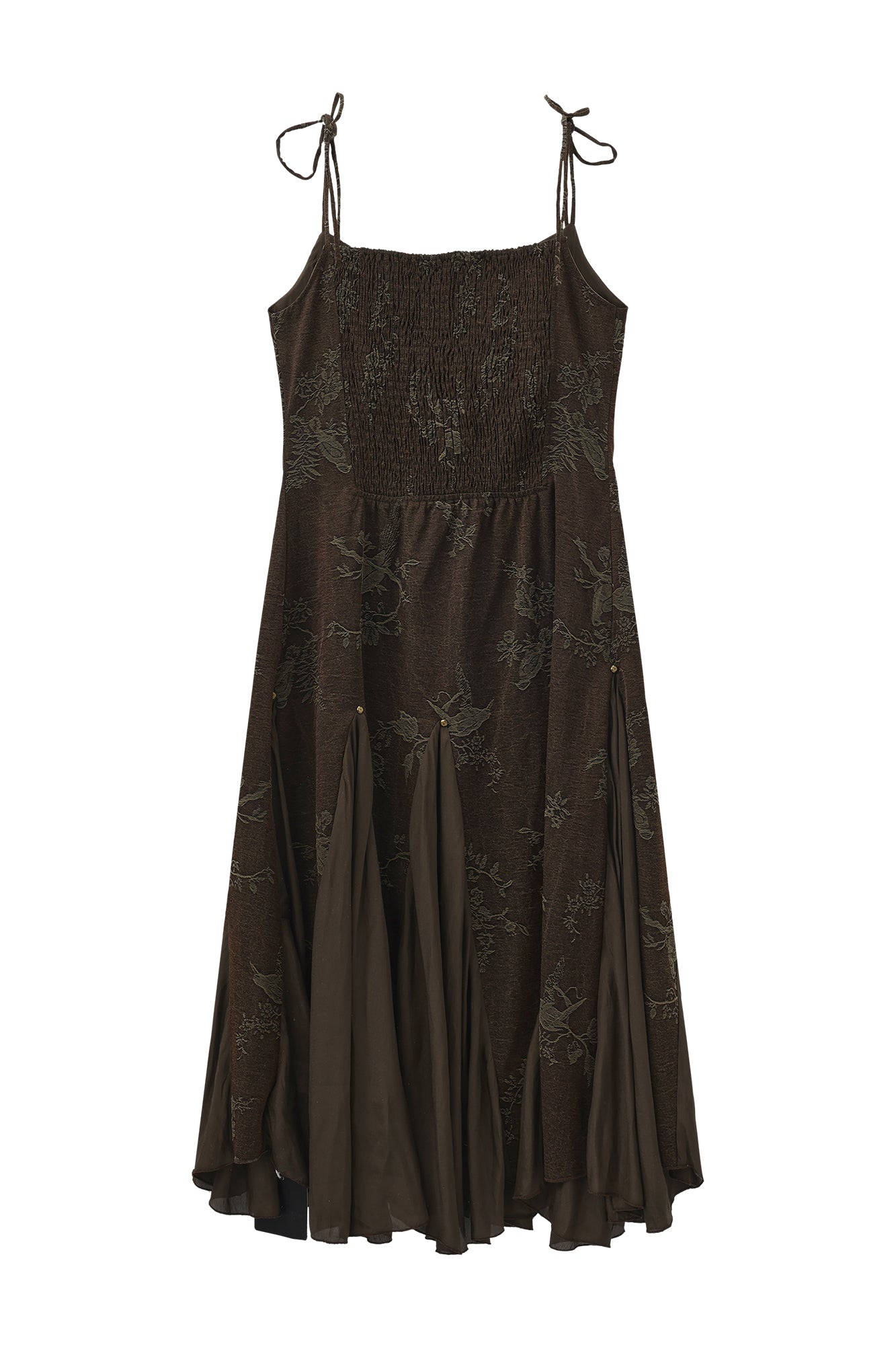 JIUWU PARK Floral Jacquard Sheer Panel Slip Dress