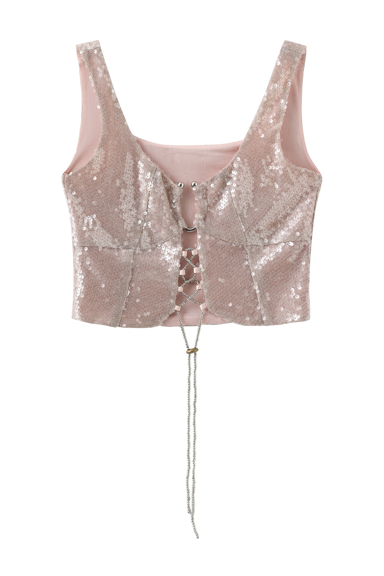 JIUWU PARK Sequin Lace-Up Hardware Tank Top