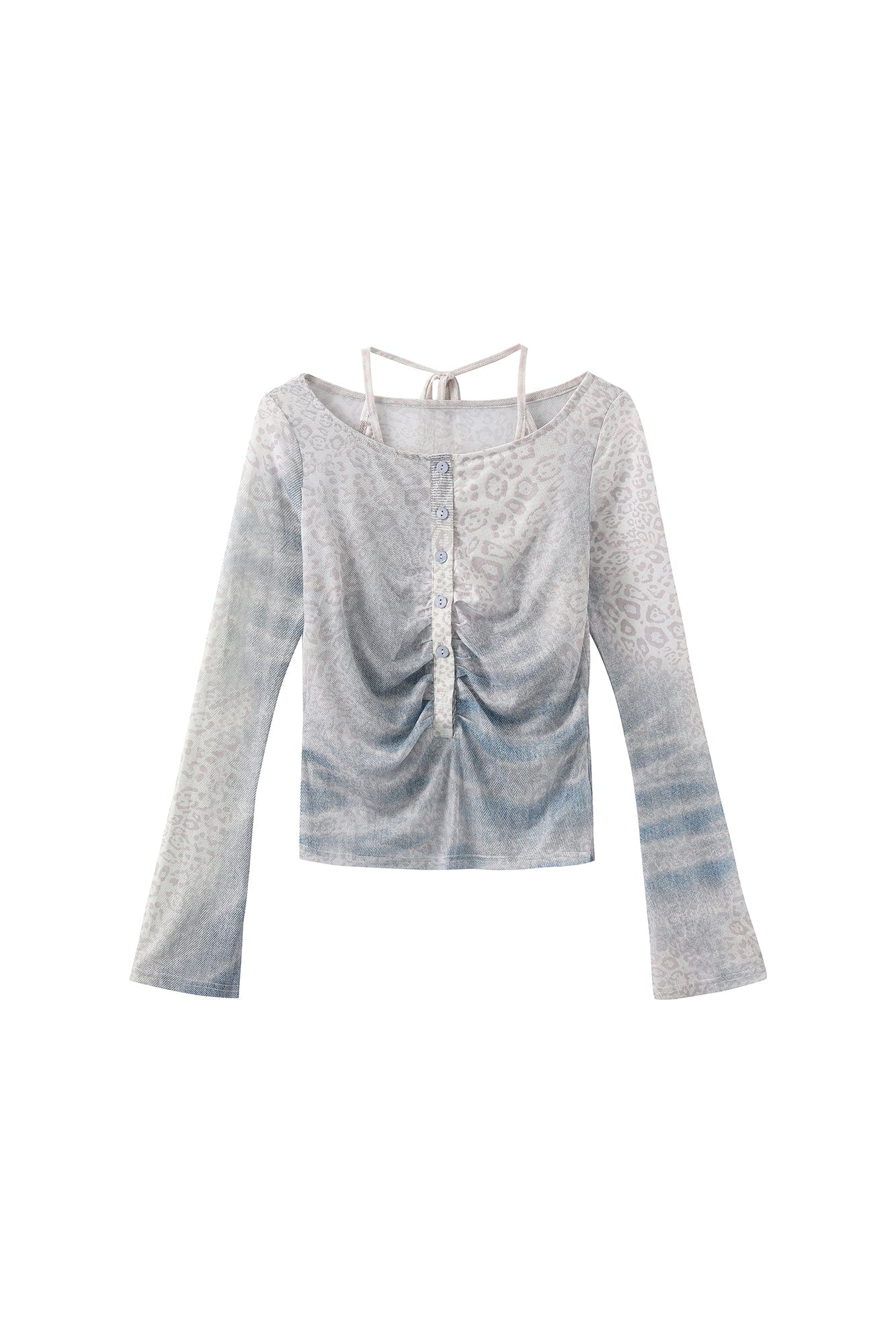 FAYCHUI Layered Leopard Mesh Long Sleeve Top