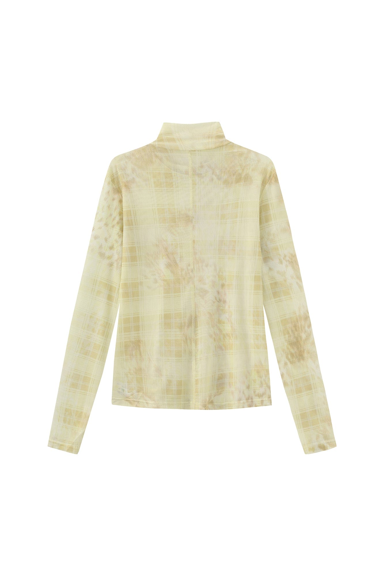 FAYCHUI Leopard Plaid Sheer Mesh Long Sleeve Tee
