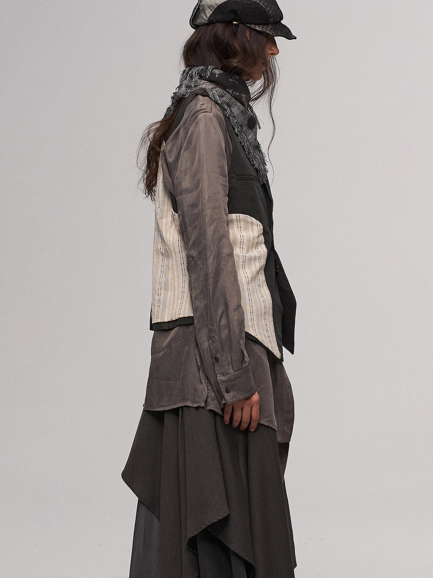 ILNya Nieternite Nifutur Asym Layered Wrap-Collar Shirt Coat Gray