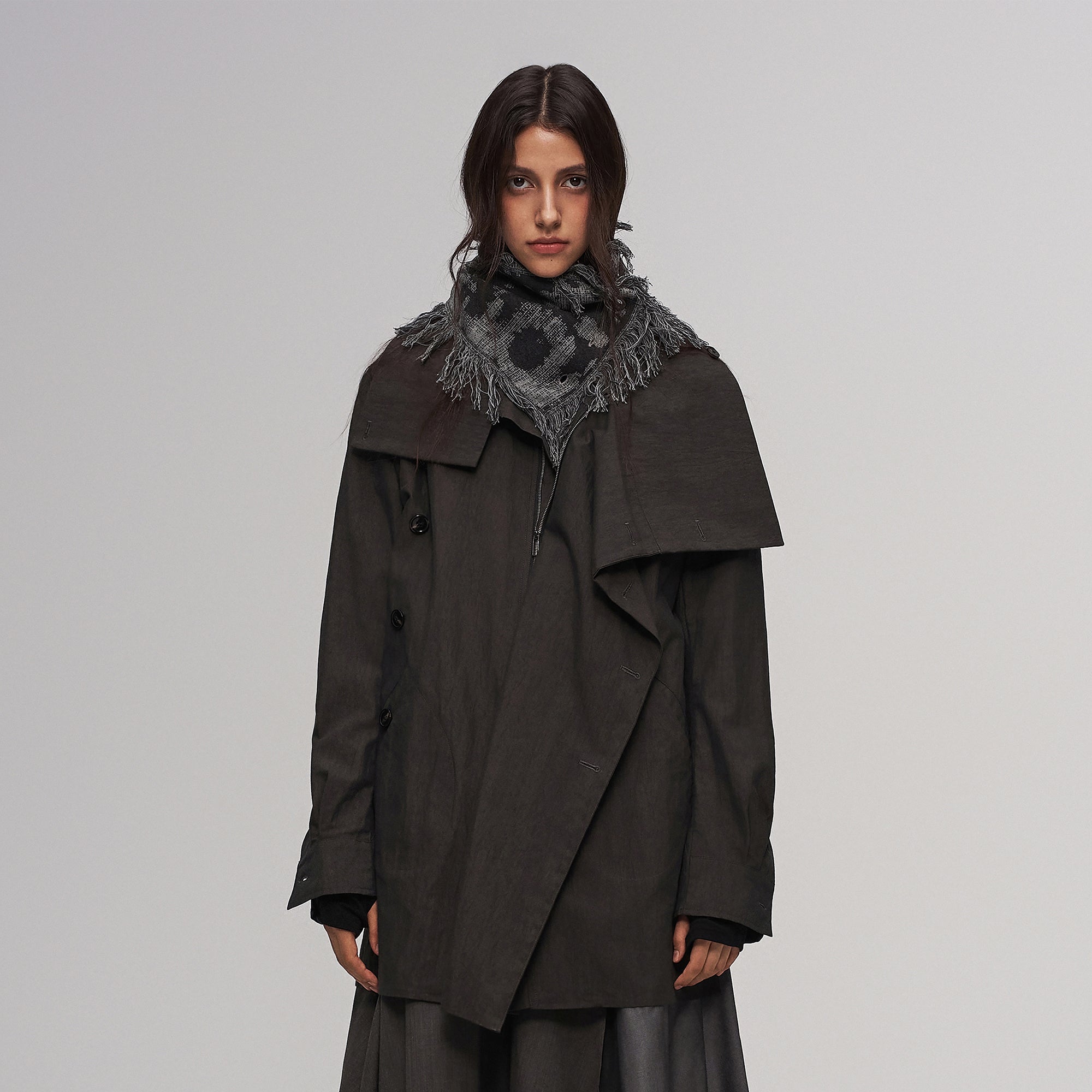 ILNya Nieternite Nifutur Asym Layered Wrap-Collar Shirt Coat Dark Green