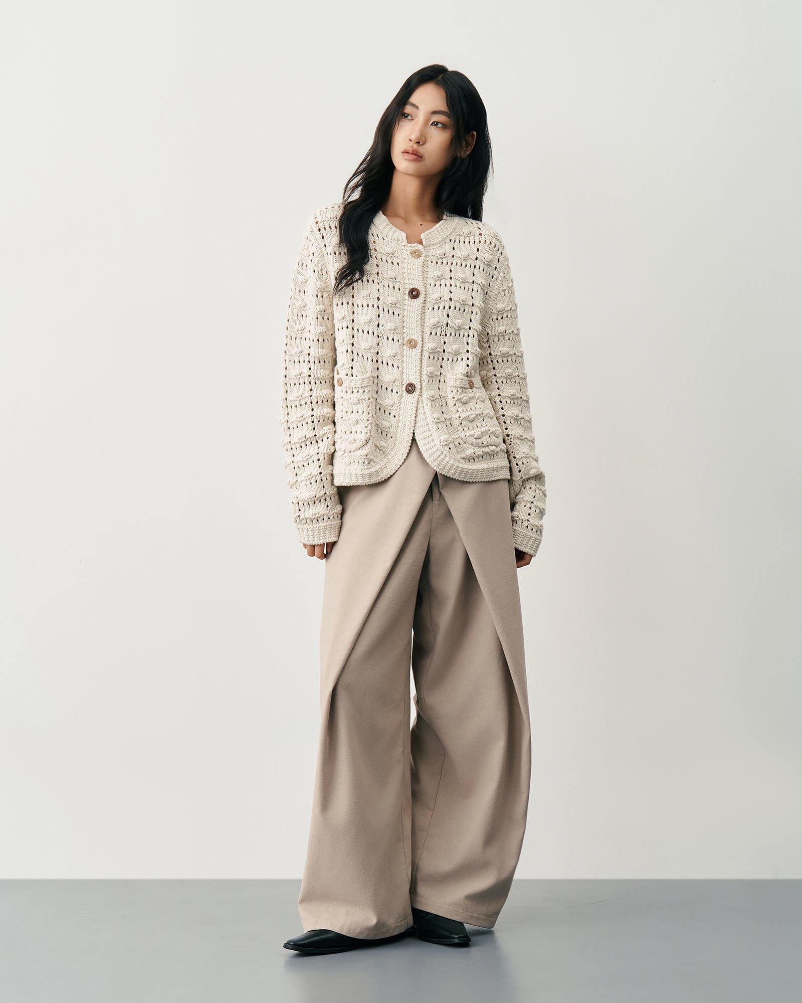 SAME FLOW Hollow Woven Bubble Knit Cardigan