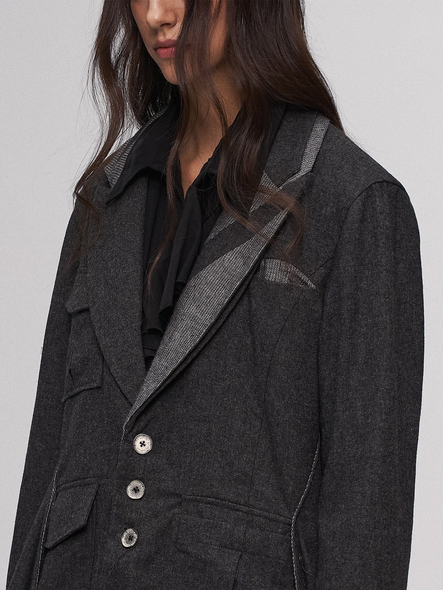 ILNya Nieternite Nifutur Asym Draped-Pleated Panel-Collar Blazer