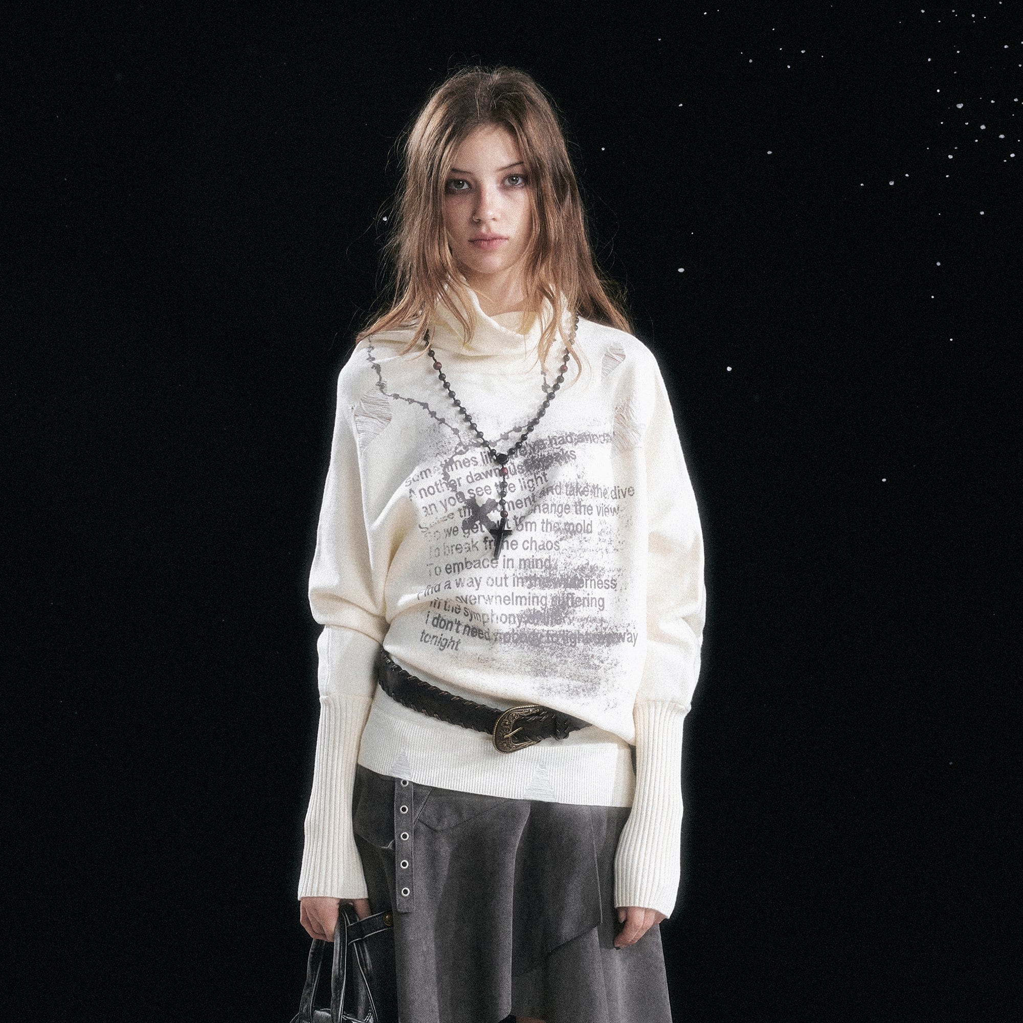 CESTNOUS Asymmetric Batwing Turtleneck Sweater