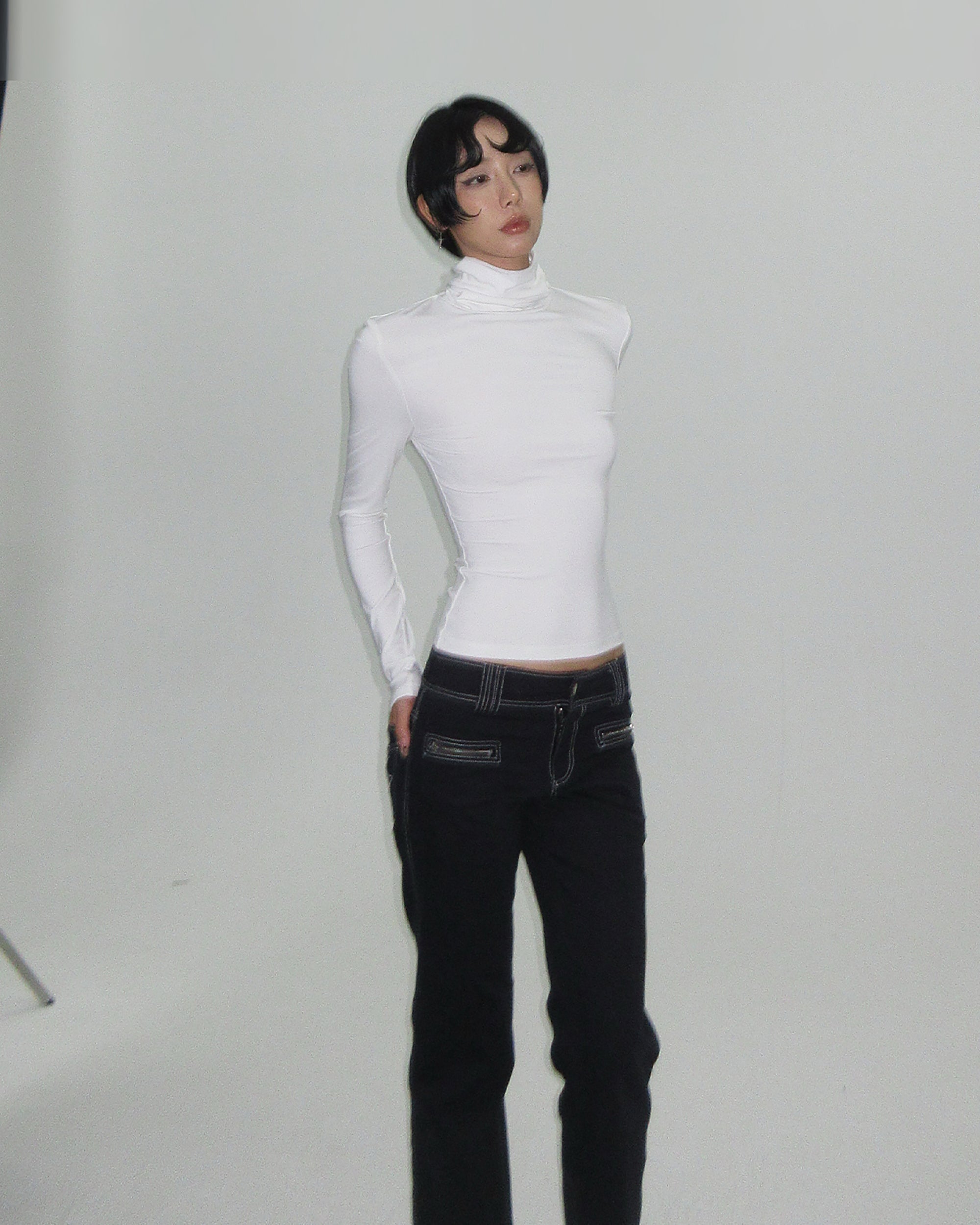 AE30 SAINT Ruched Turtleneck Slim-Fit Long-Sleeve Tee