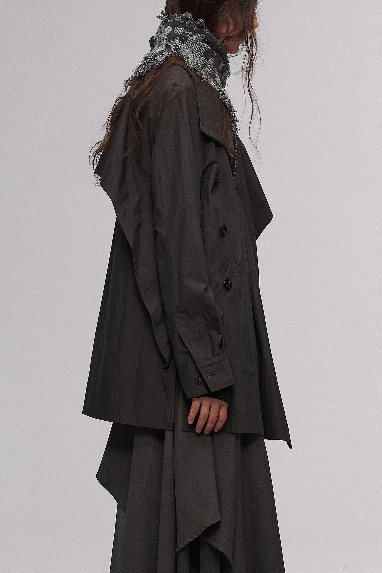 ILNya Nieternite Nifutur Asym Layered Wrap-Collar Shirt Coat Dark Green