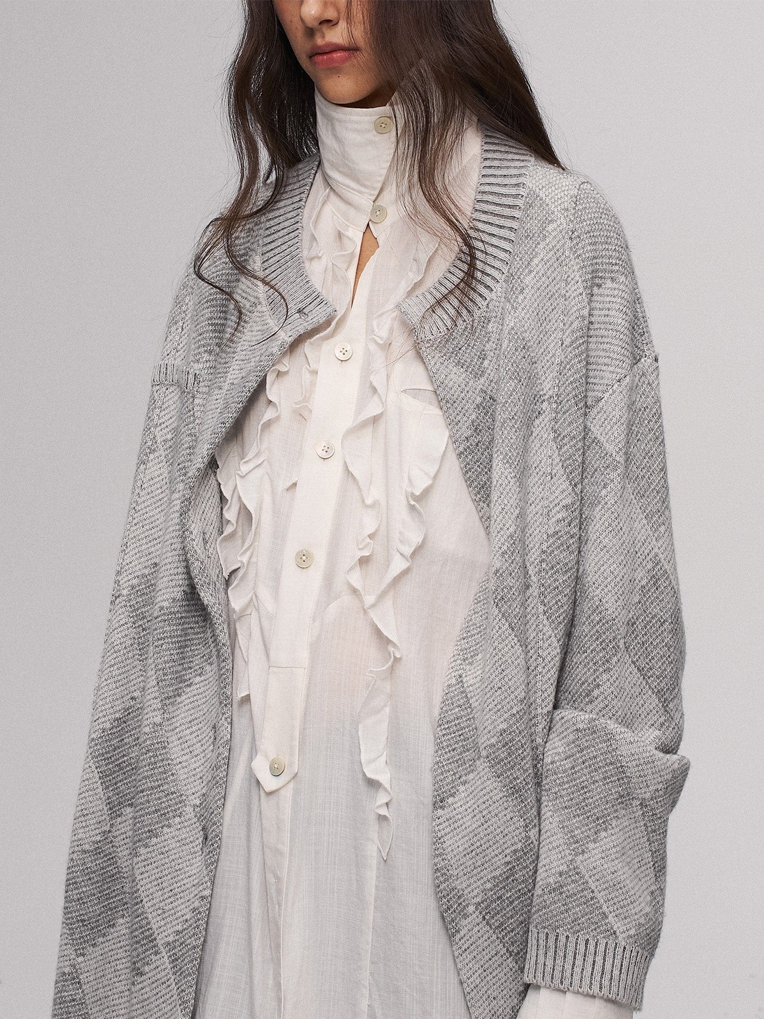 ILNya Nieternite Nifutur Wool-Blend Argyle Jacquard Cardigan Gray