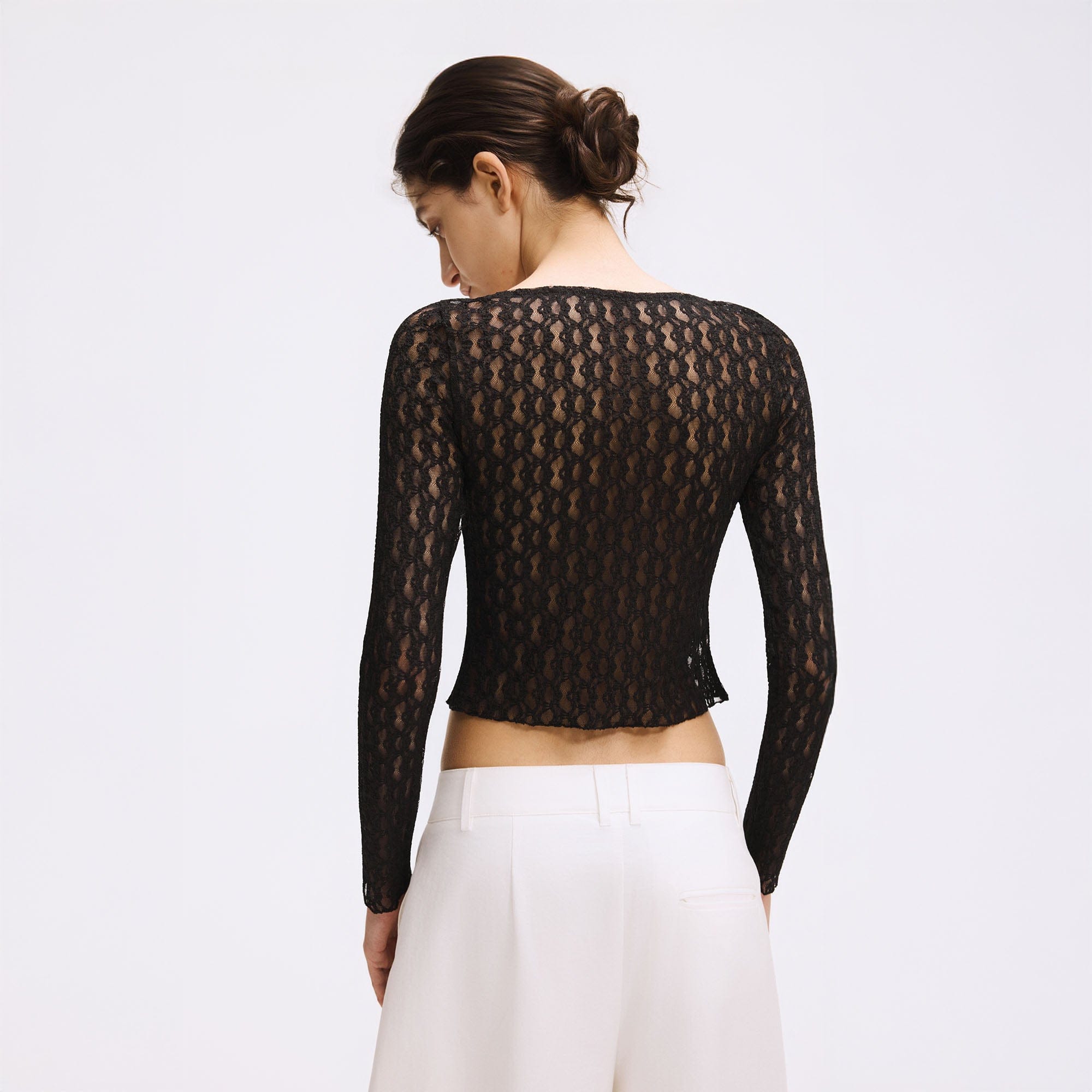 ARTIFICIAL WORLD Lace Wrap-Neck Long-Sleeve Tee