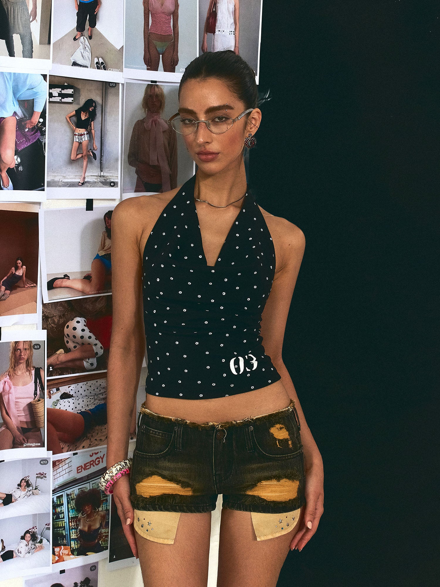 THE NEVERMORE Floral Dot Full-Print Cowl Neck Top