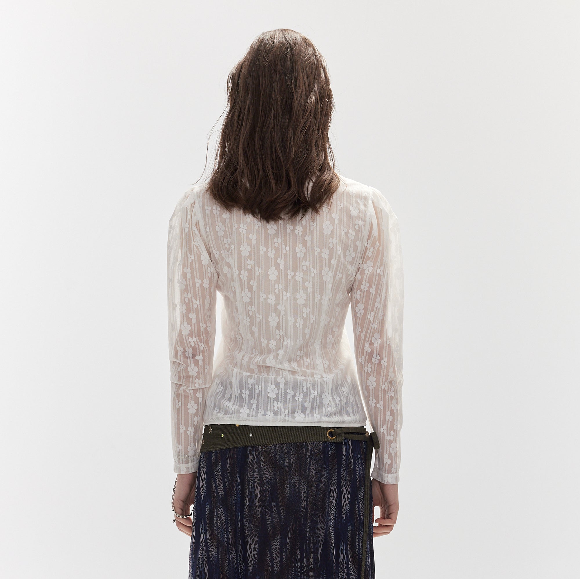 JIUWU PARK Lace Puff Sleeve Fitted Cardigan