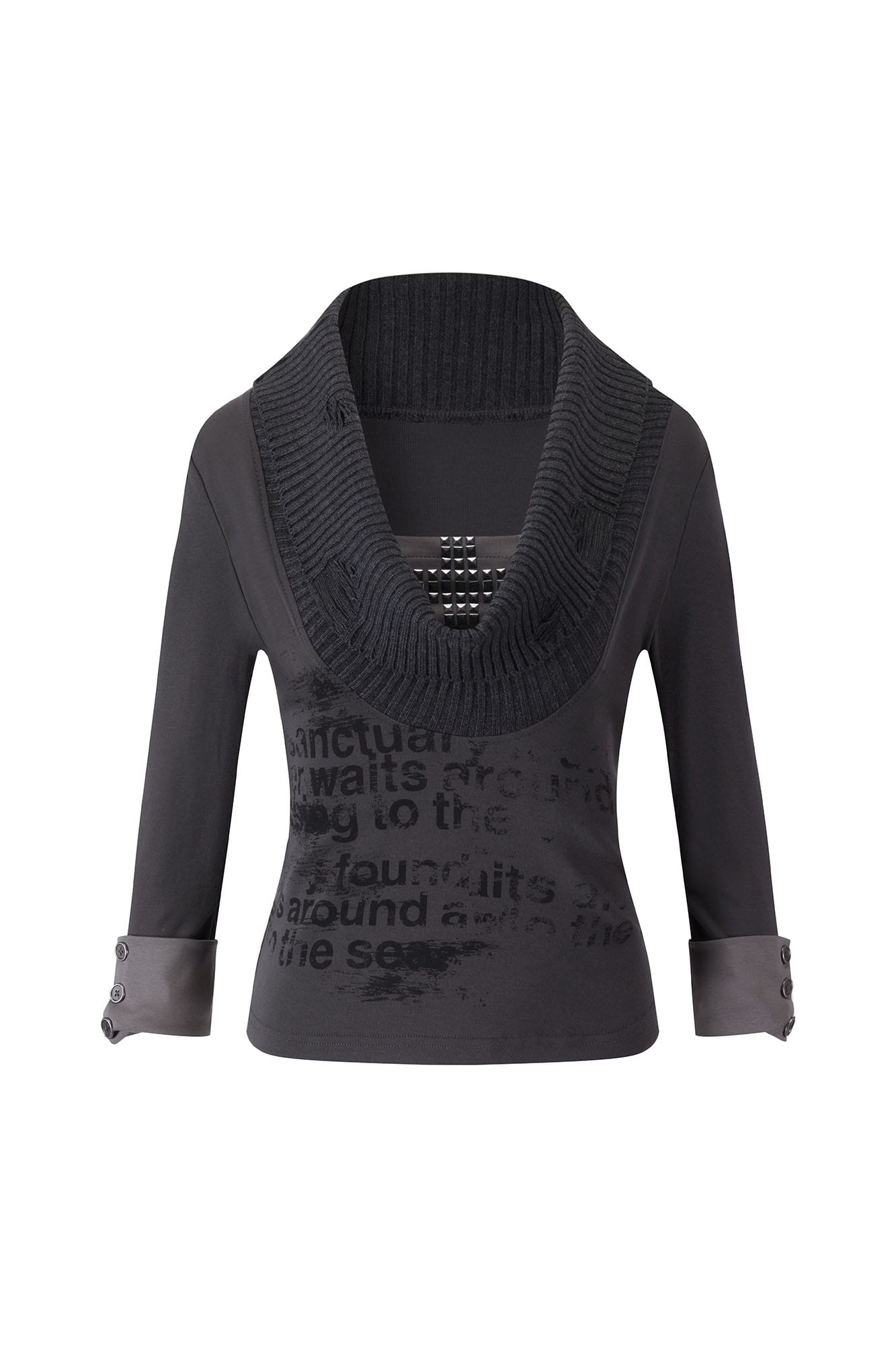 CESTNOUS Ribbed Cowl-Neck Long-Sleeve Tee