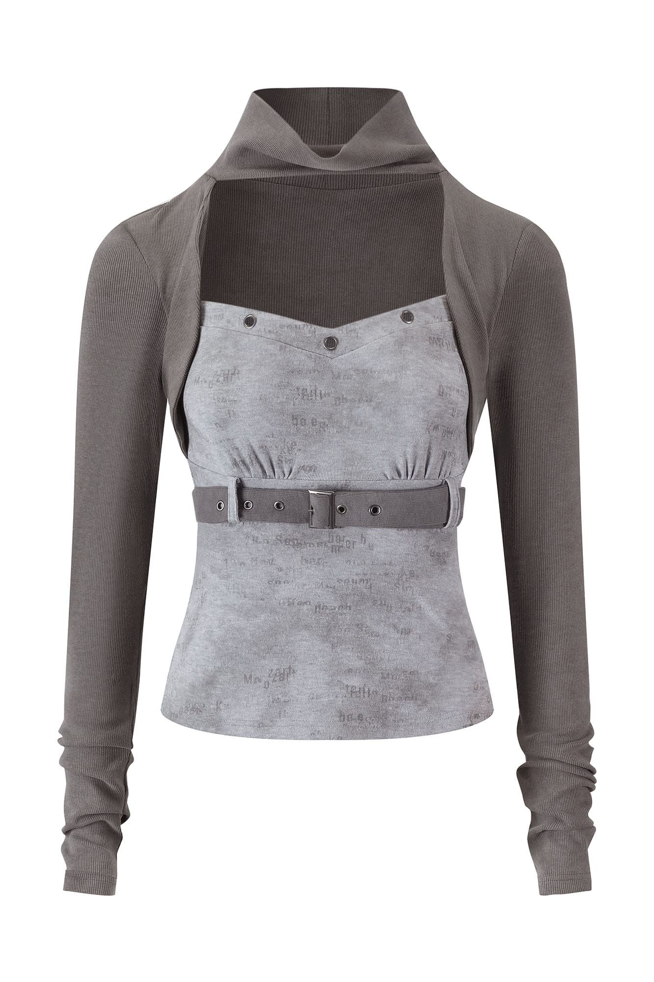 CESTNOUS Faux Layered Belted Long-Sleeve Tee
