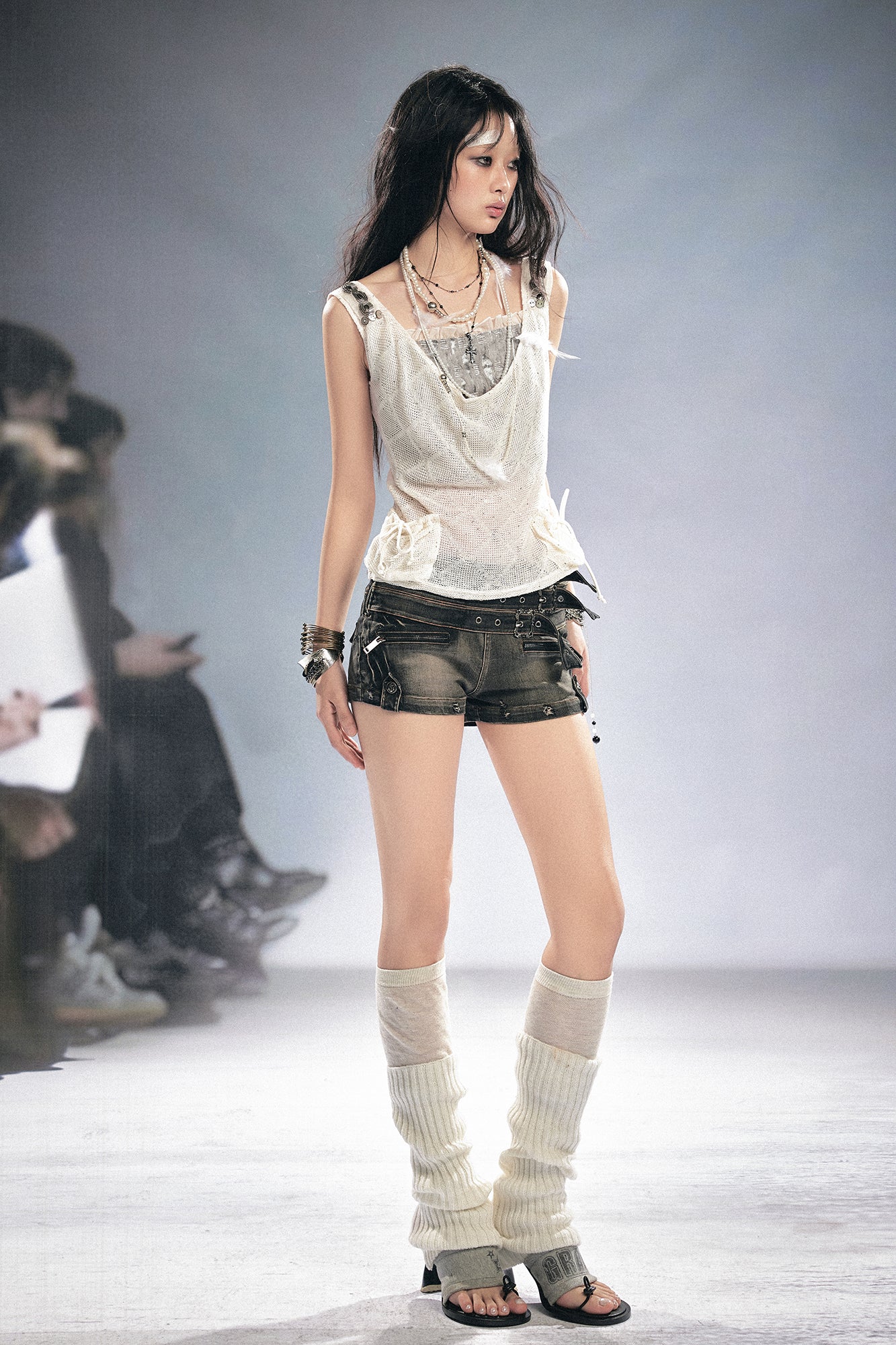 CESTNOUS Sheer Openwork Cowl Tank Top