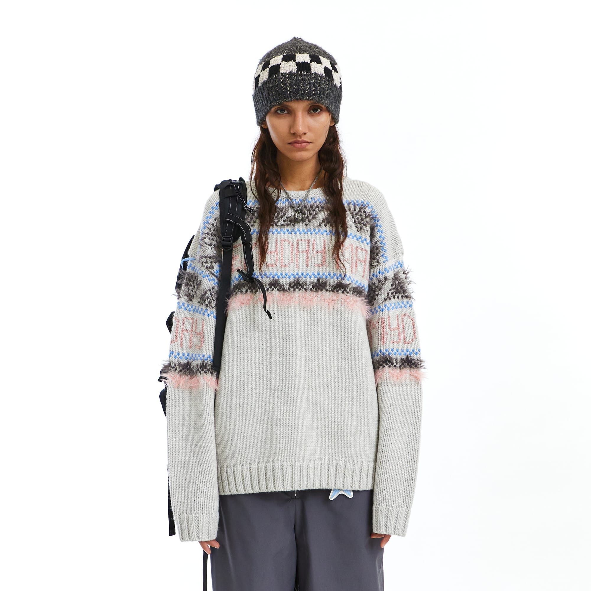 NEVERSEEZ Retro Eyelash-Stripe Sweater