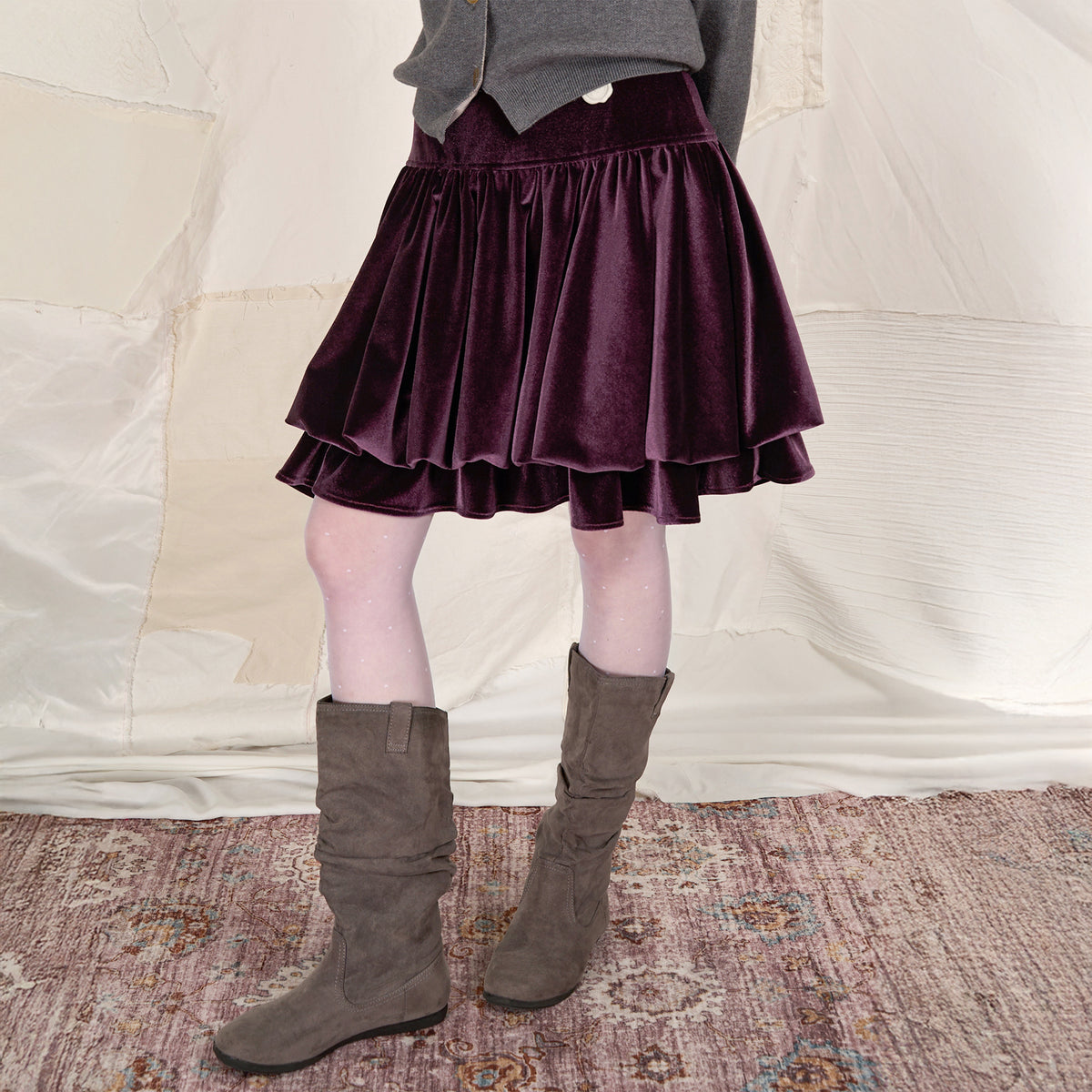 HSUSE Velvet Layered Balloon Short Skirt