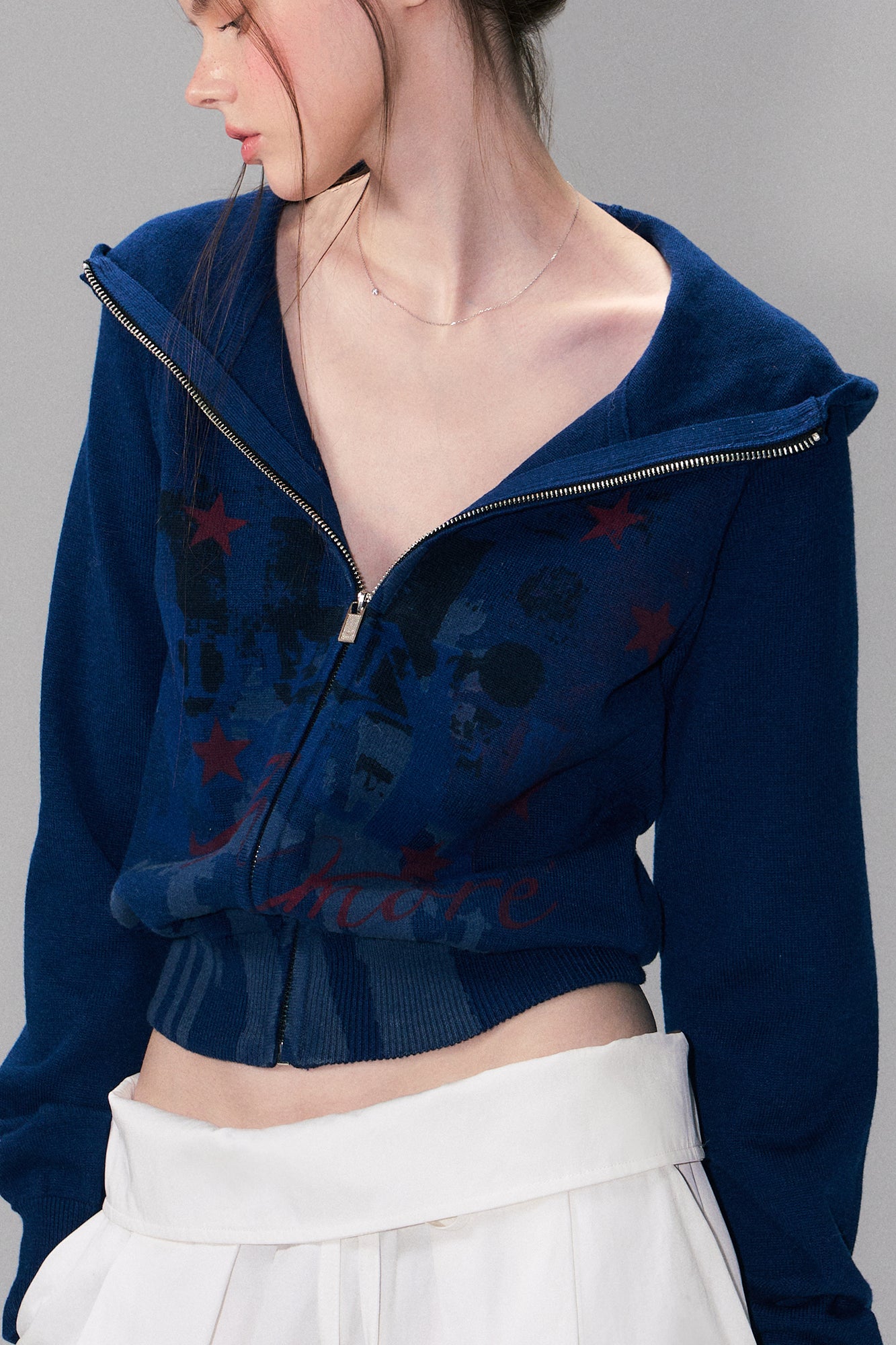 THE NEVERMORE Graphic Knit Zip-Up Hoodie