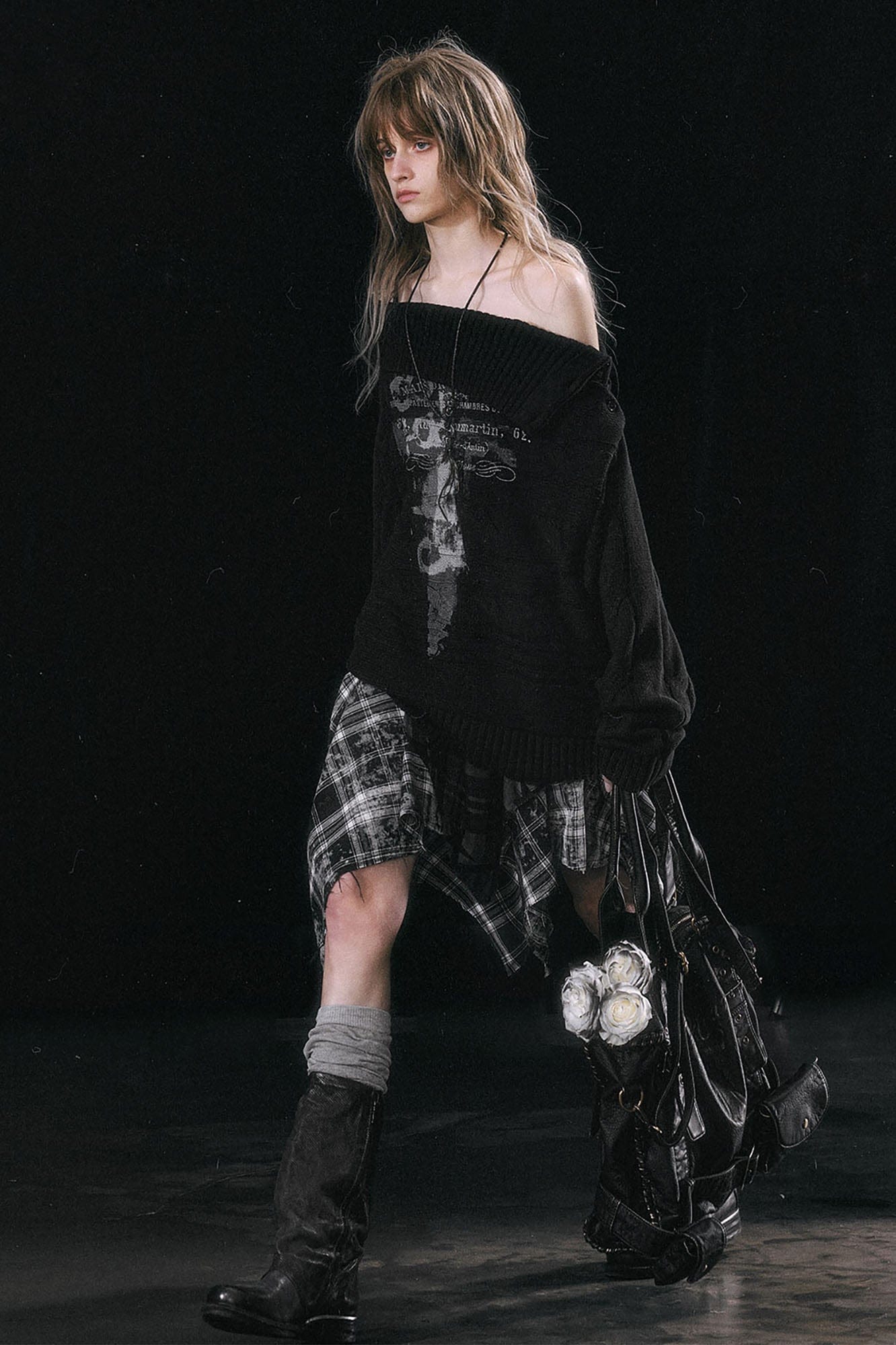 CESTNOUS Asymmetrical Star Plaid Raw Edge Skirt