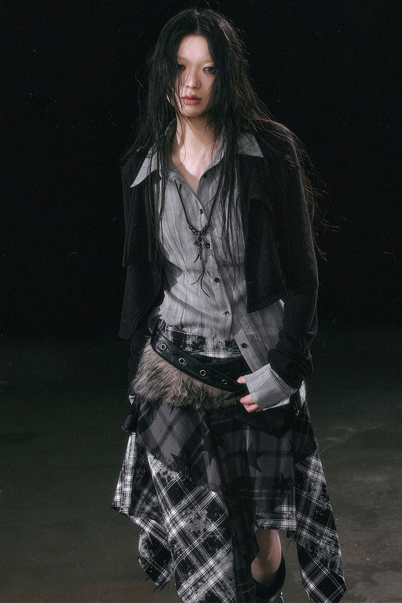 CESTNOUS Faux Layered Knit Panel Shirt