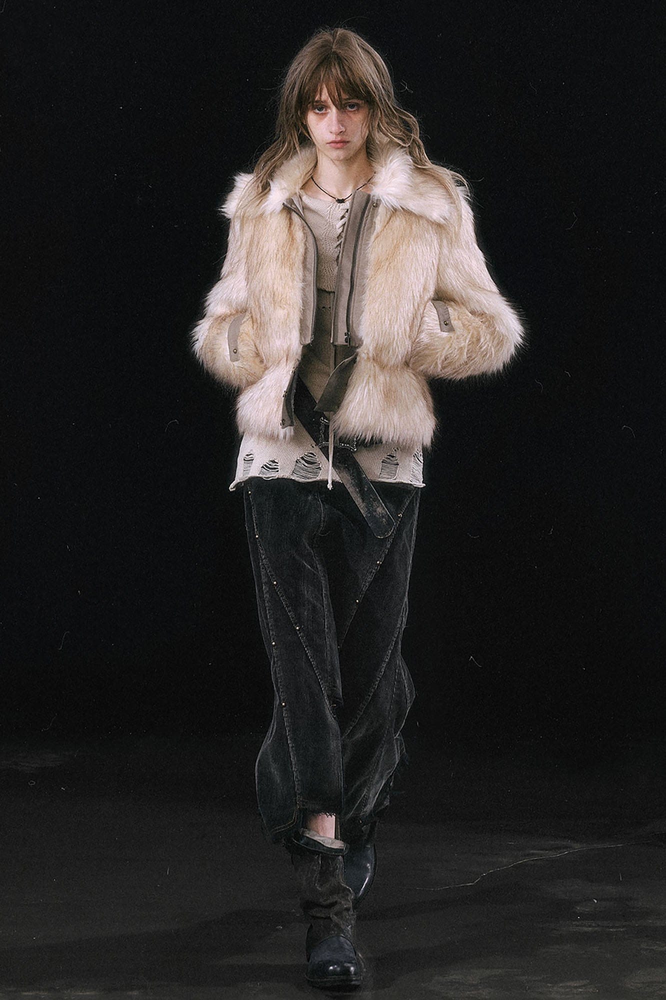 CESTNOUS Detachable Hem Spliced Faux Fur Jacket