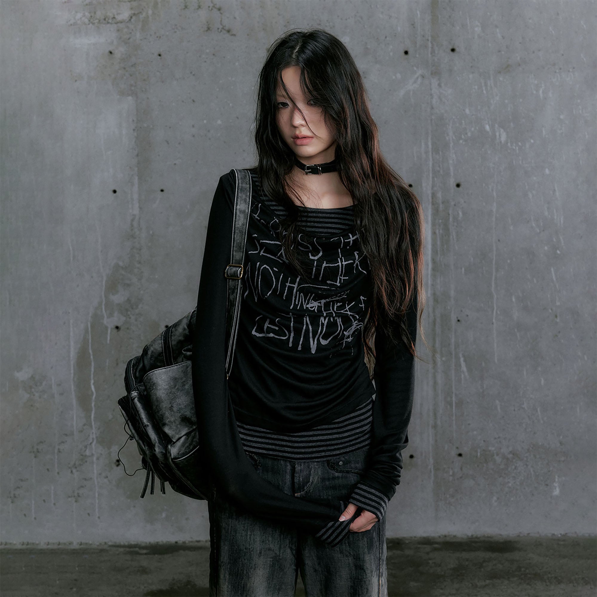 CESTNOUS Draped Graffiti Layered Long-Sleeve Tee