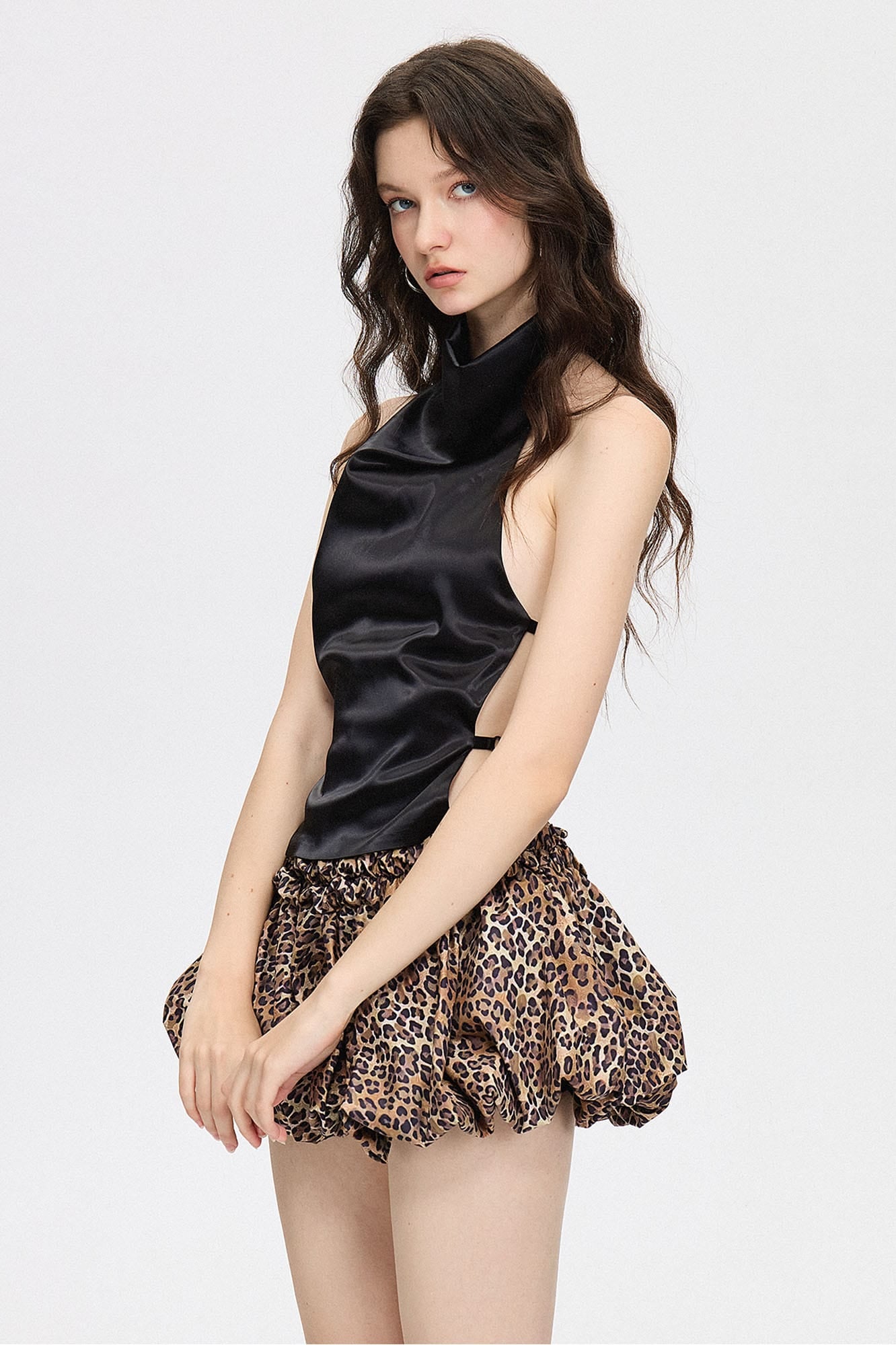 AE30 SAINT Satin Cowl-Neck Backless Halter Top