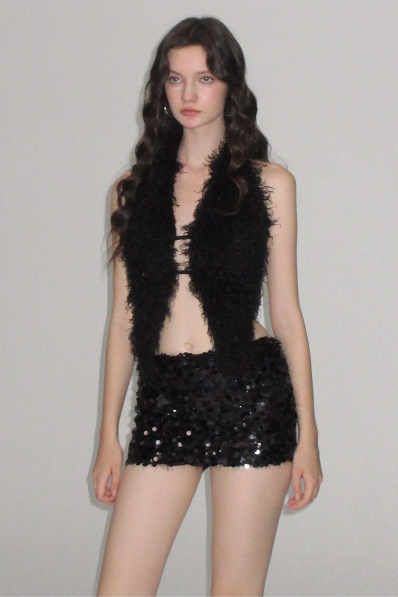 AE30 SAINT Fuzzy Faux-Fur Backless Halter Vest