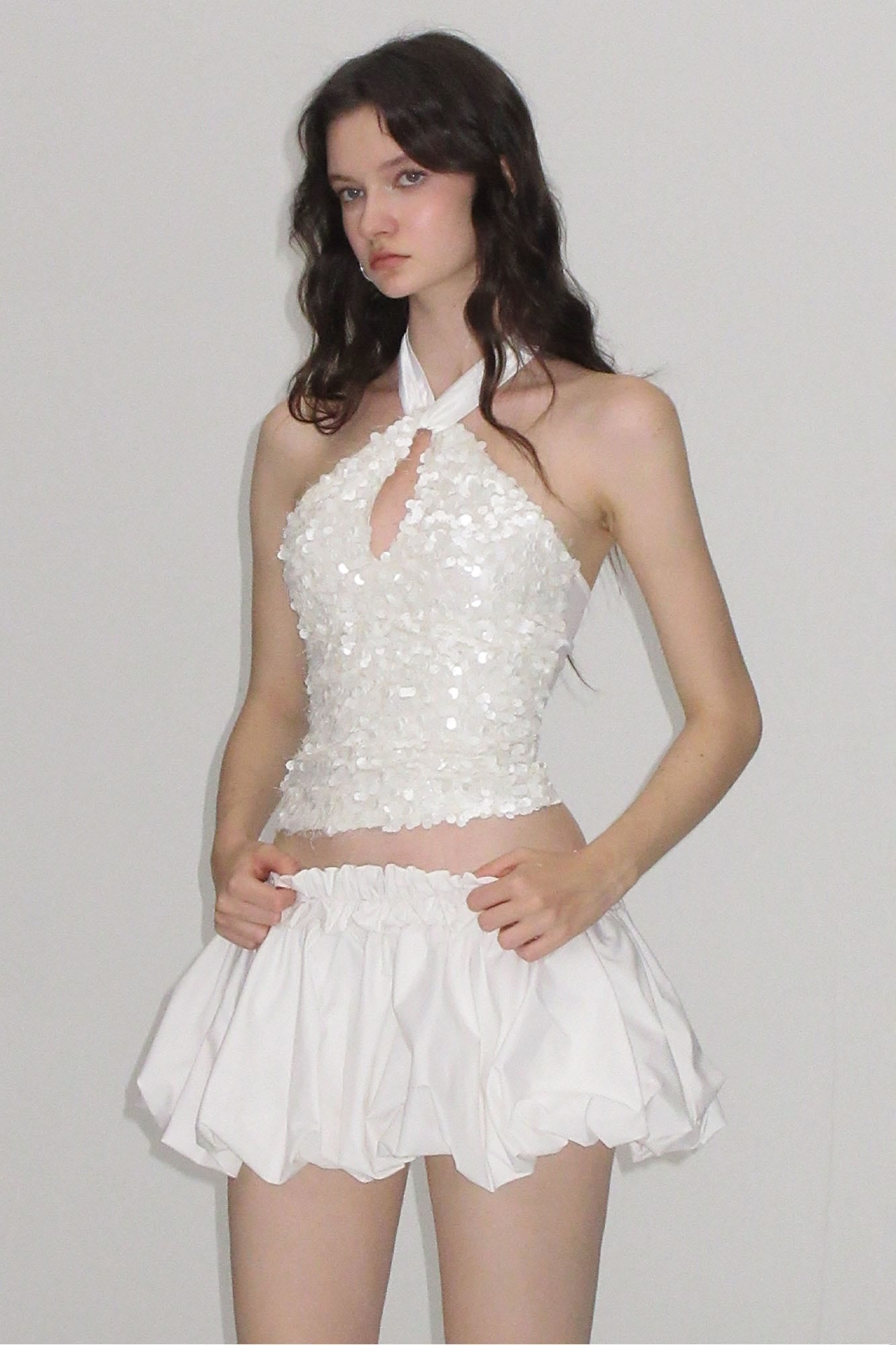 AE30 SAINT Sequin Keyhole Halter Top